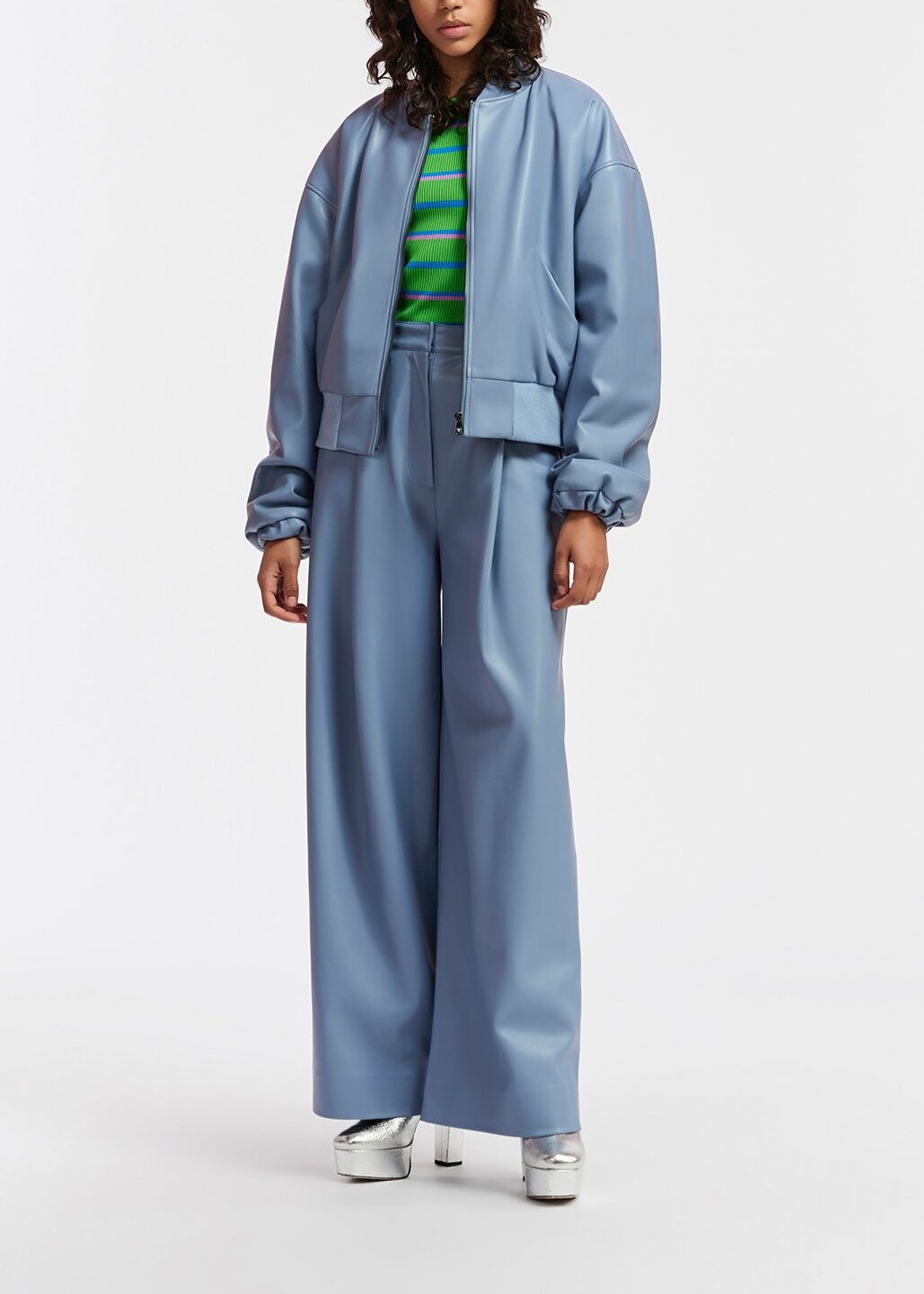 Powder blue faux leather pants RE—SSENTIEL | Essentiel second hand