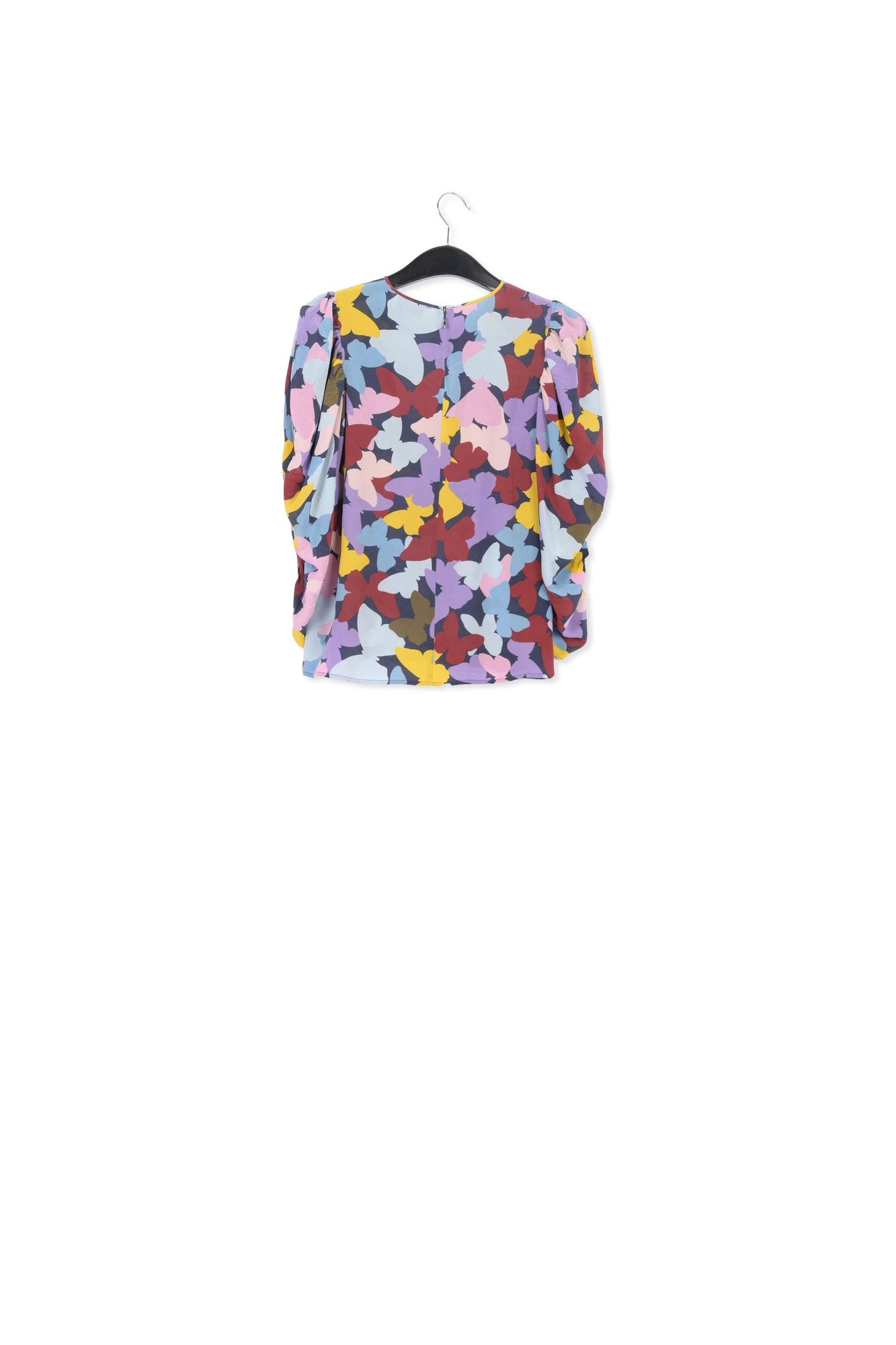 Donkerblauwe zijden top met vlinders RE—SSENTIEL | Essentiel second hand