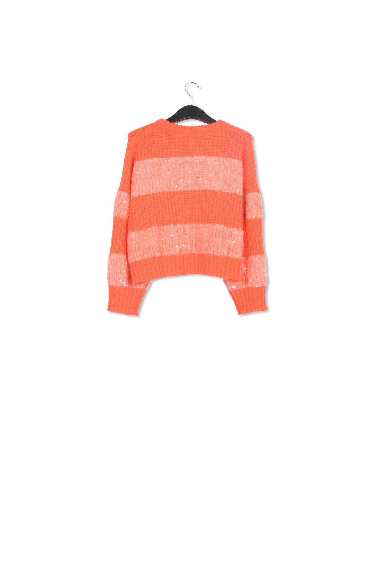 Orange knit sweater with sequin-embellished stripes RE—SSENTIEL | Essentiel second hand