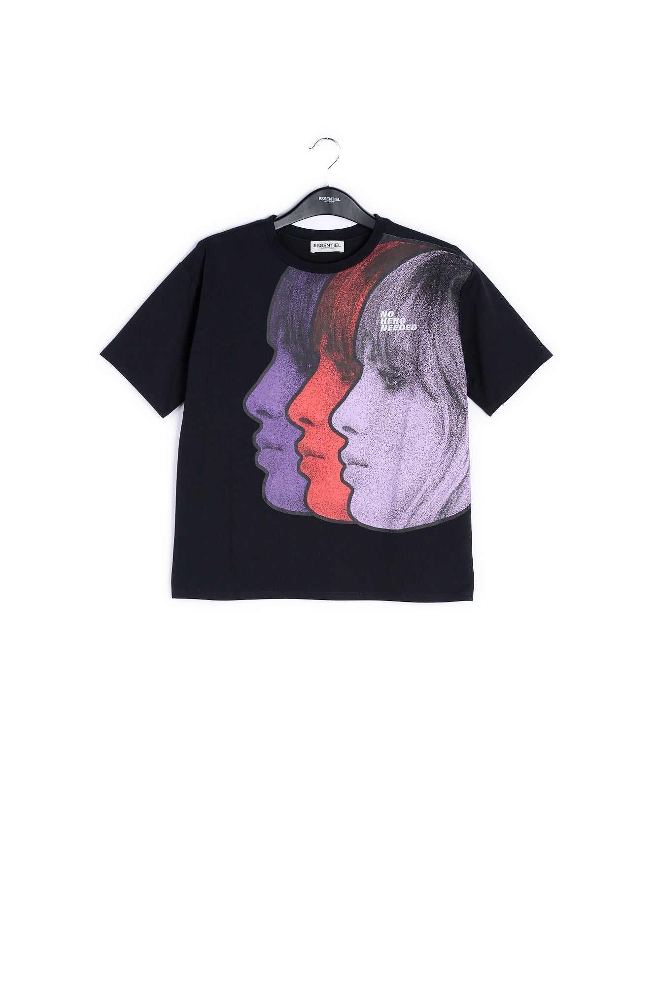 Black cotton 'No hero needed' T-shirt RE—SSENTIEL | Essentiel second hand