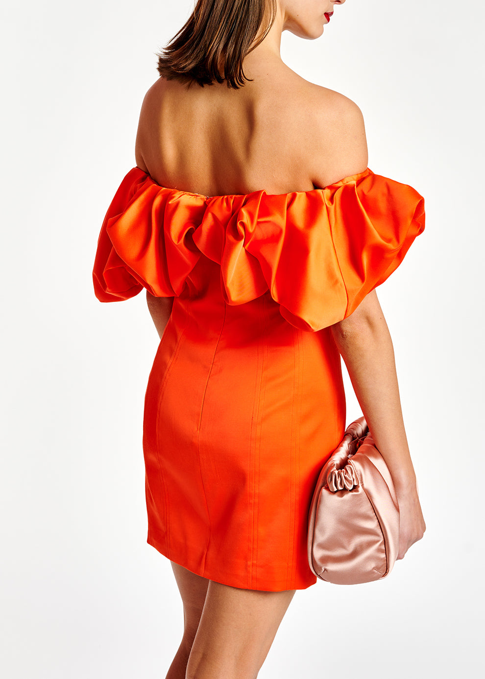 Orange ruffled satin mini dress RE—SSENTIEL | Essentiel second hand