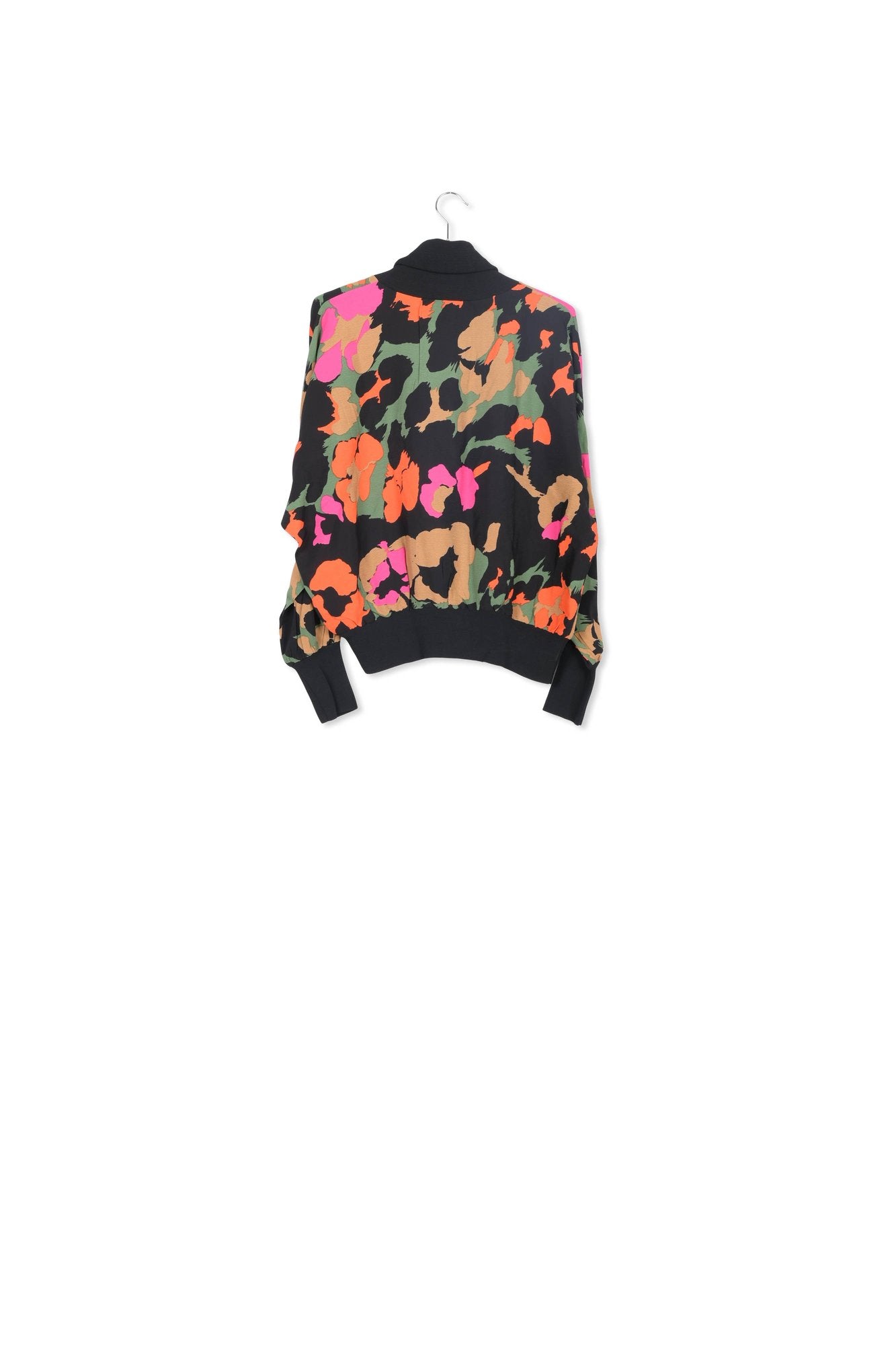 Black abstract-print top with rib-knitted trims RE—SSENTIEL | Essentiel second hand