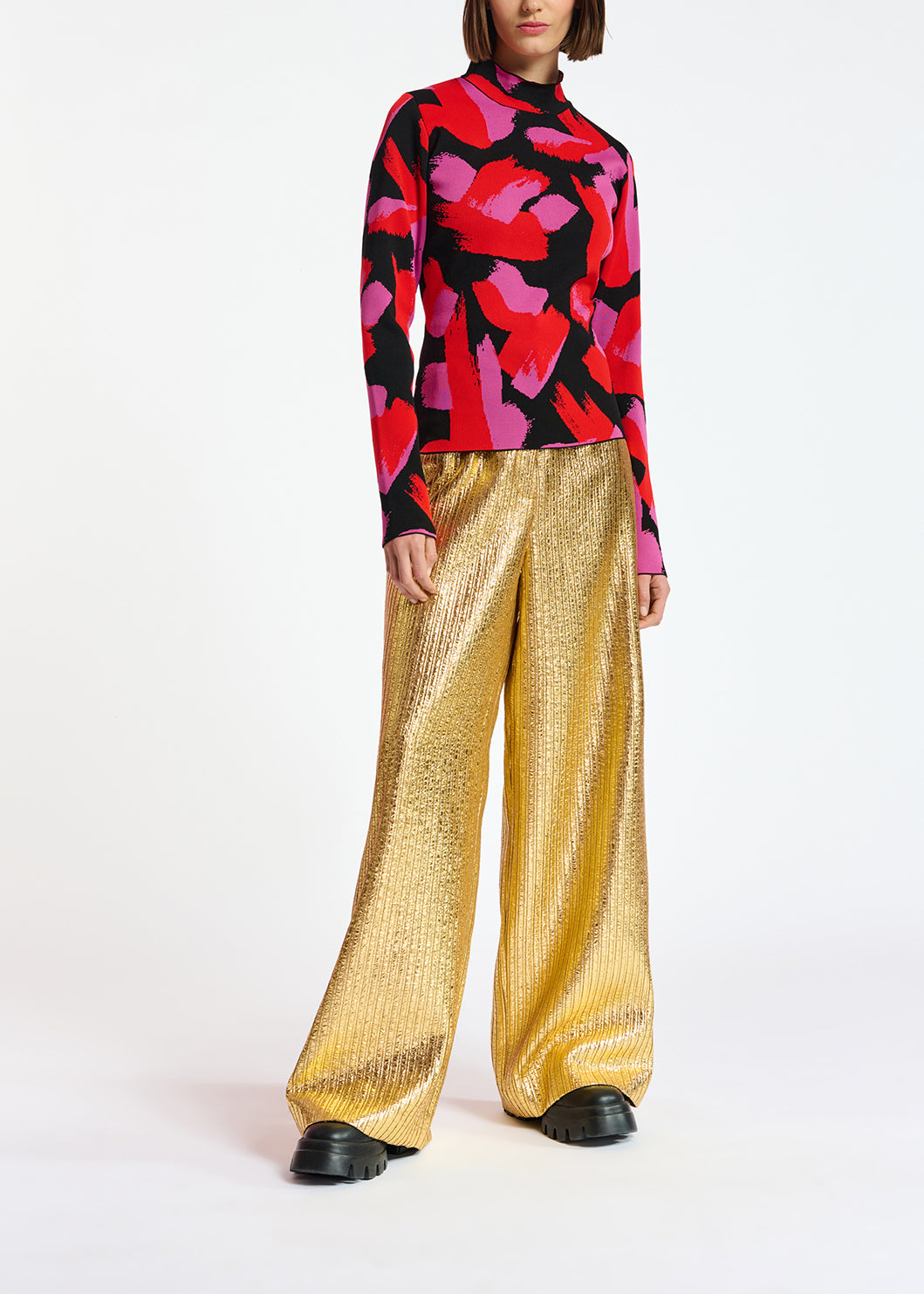 Pull en tricot jacquard noir, rouge et fuchsia RE—SSENTIEL | Essentiel second hand