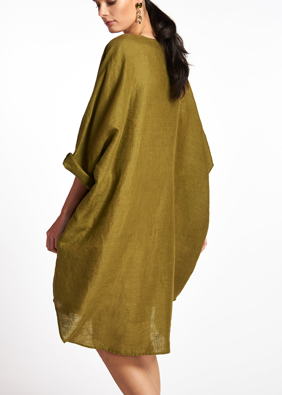 Oversized khaki green linen dress RE—SSENTIEL | Essentiel second hand