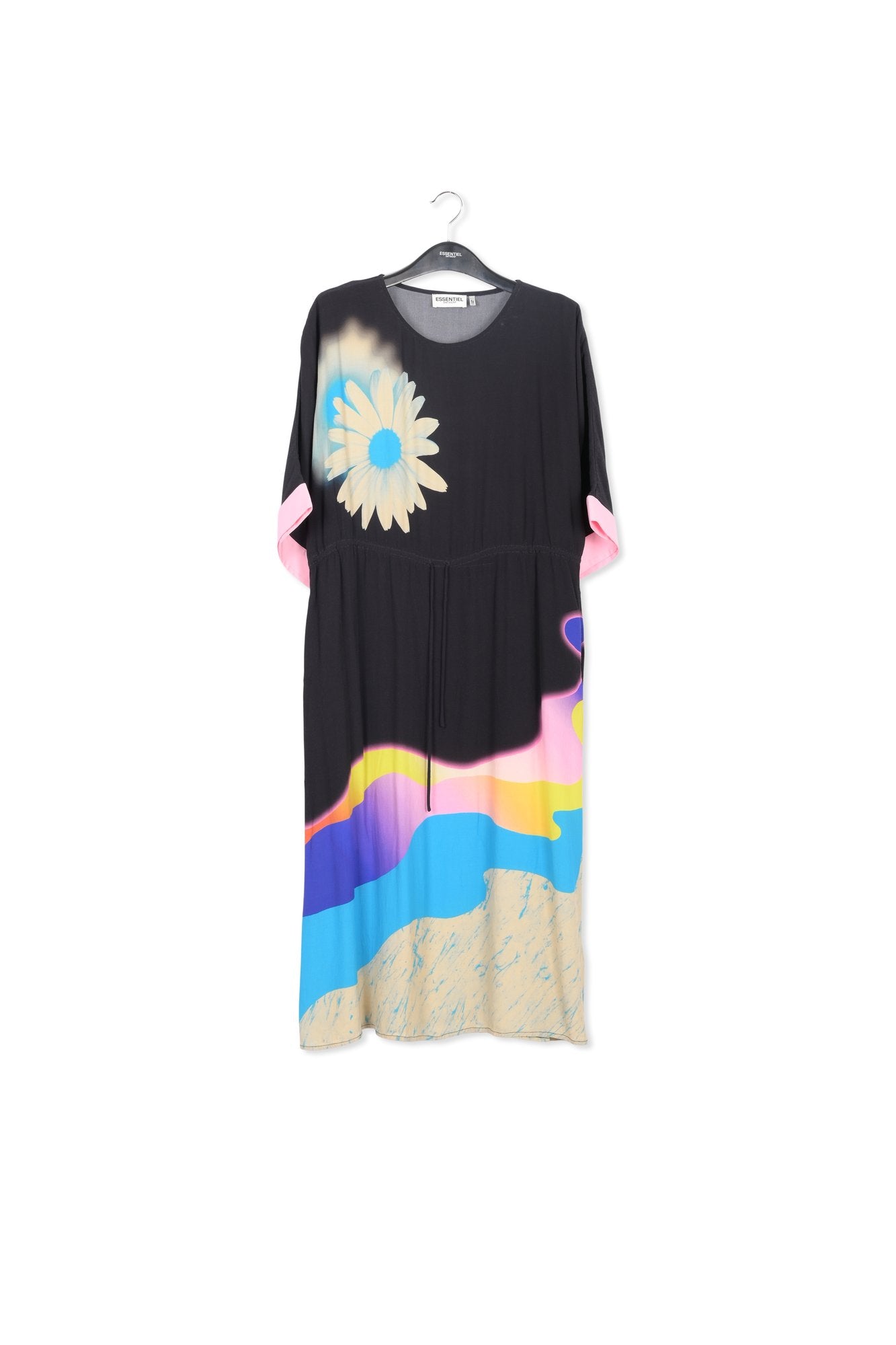 Black midi-length dress with multicolor print RE—SSENTIEL | Essentiel second hand