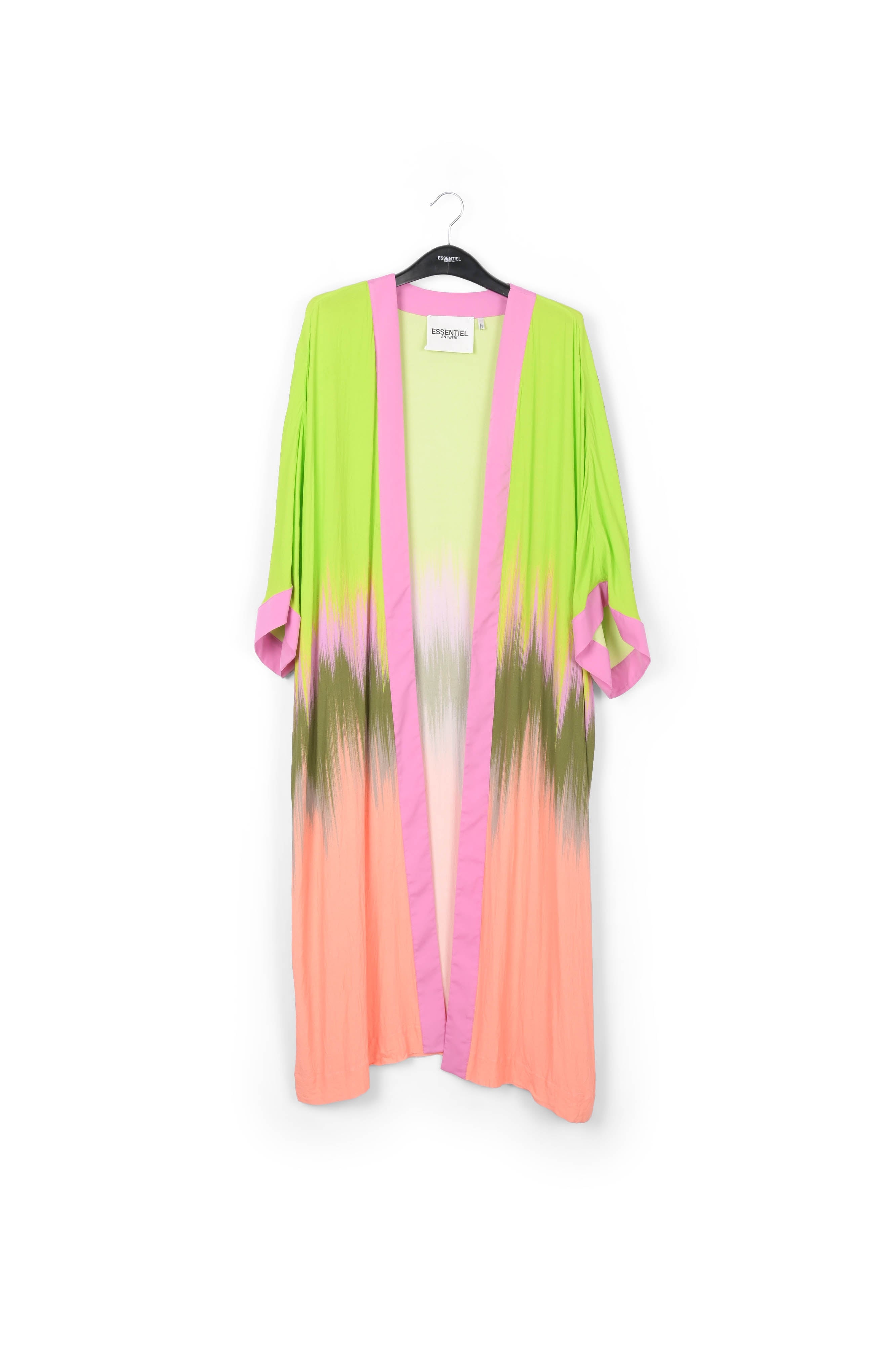 Lime green, peach and khaki kimono with dip-dyed effect RE—SSENTIEL | Essentiel second hand