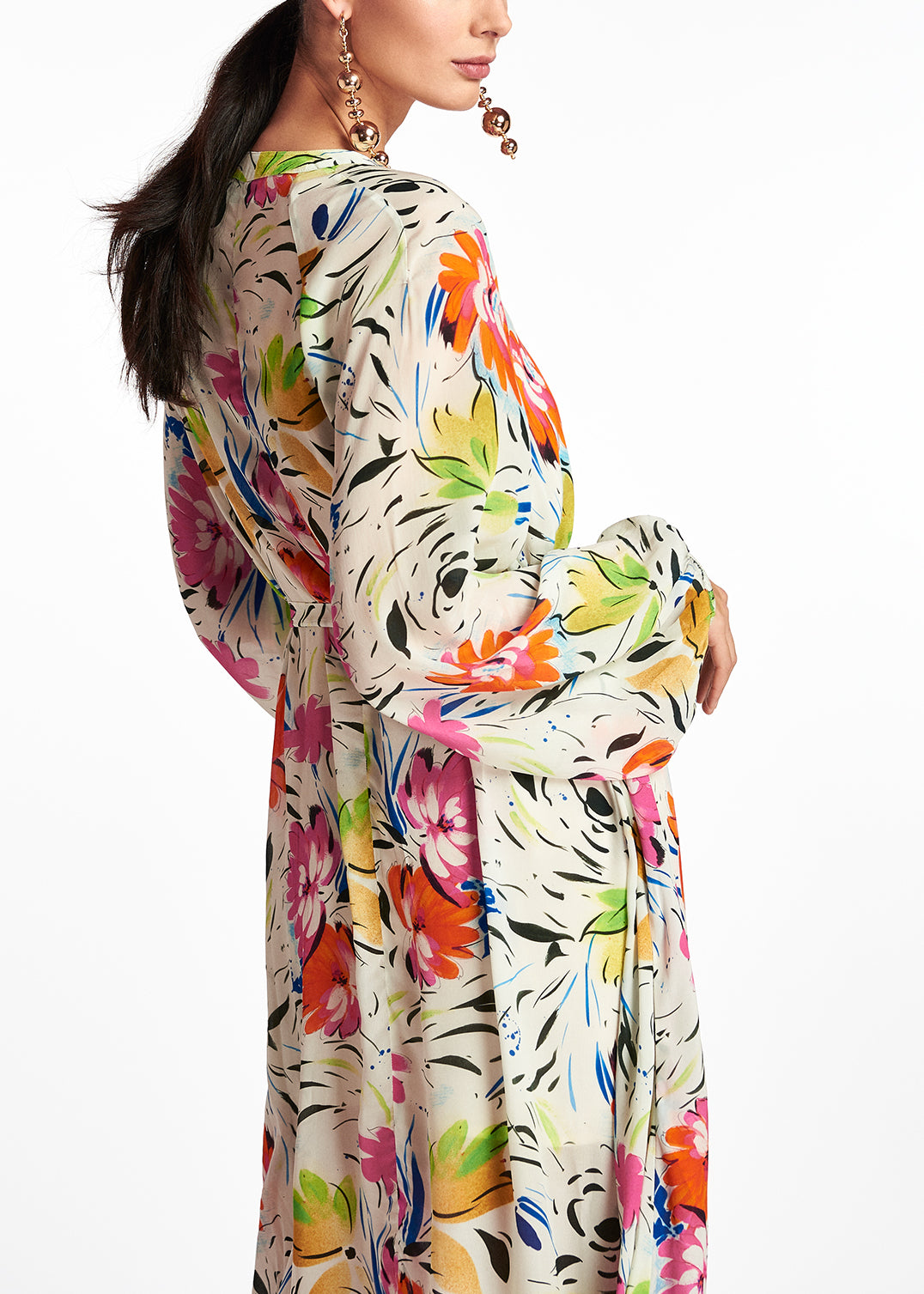 Gebroken witte maxi-hemdjurk met bloemen RE—SSENTIEL | Essentiel second hand