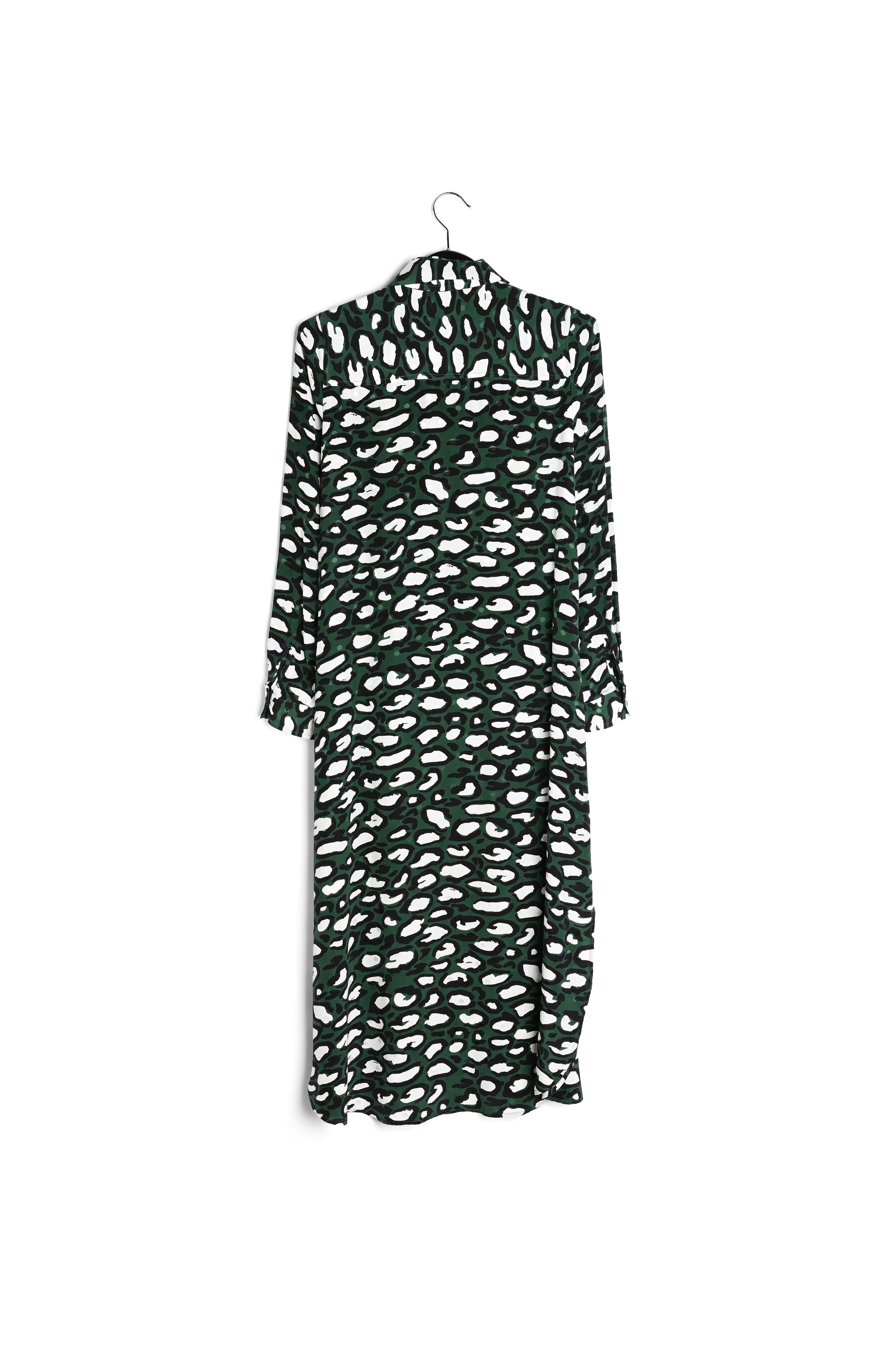 Flesgroene zijden hemdjurk met luipaardprint RE—SSENTIEL | Essentiel second hand