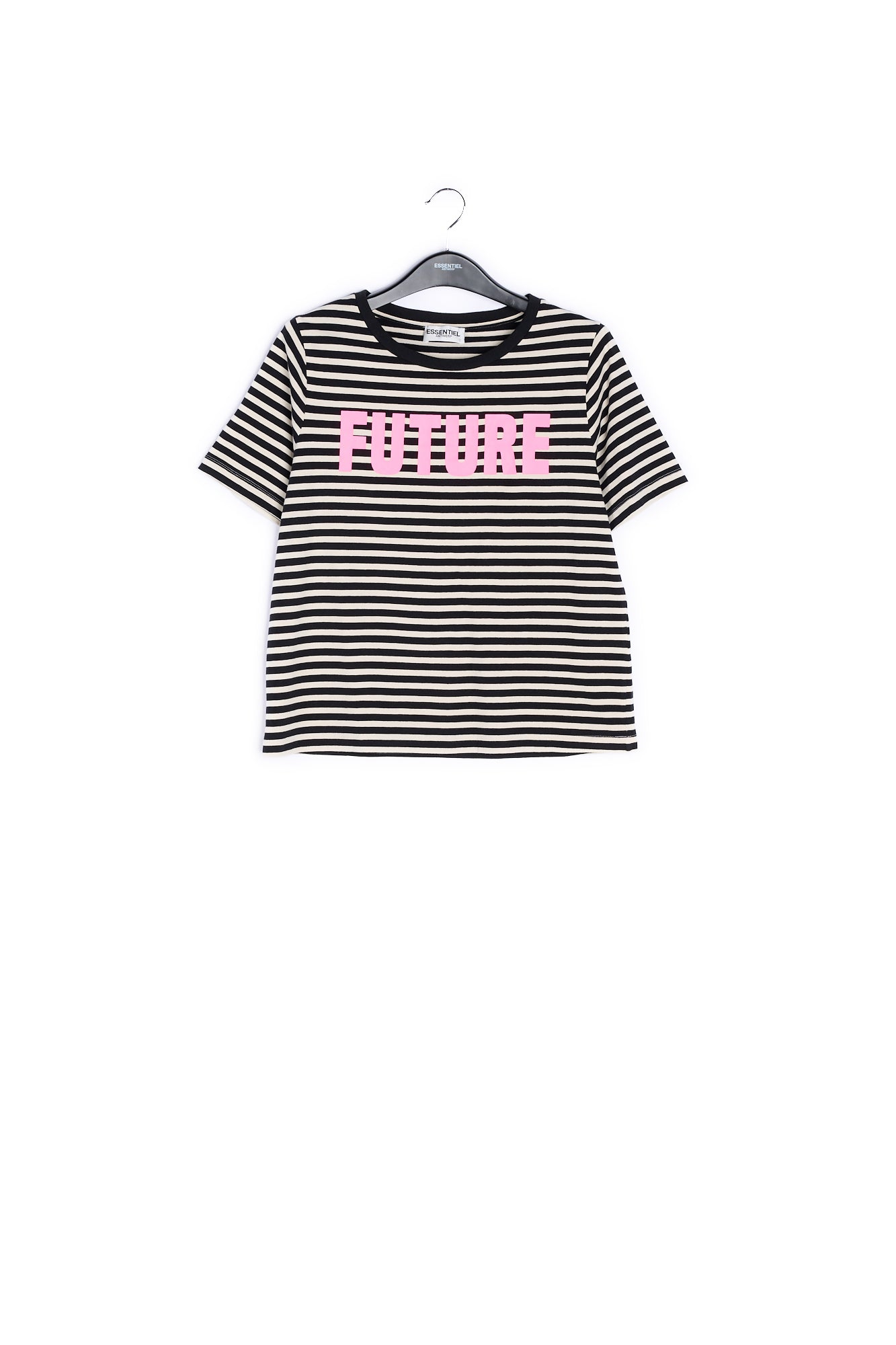 Black and white striped t-shirt with future print RE—SSENTIEL | Essentiel second hand