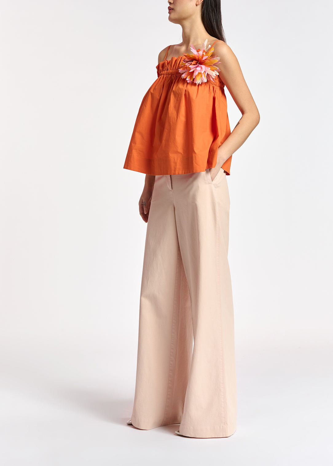 Orange cotton-poplin ruffled camisole RE—SSENTIEL | Essentiel second hand