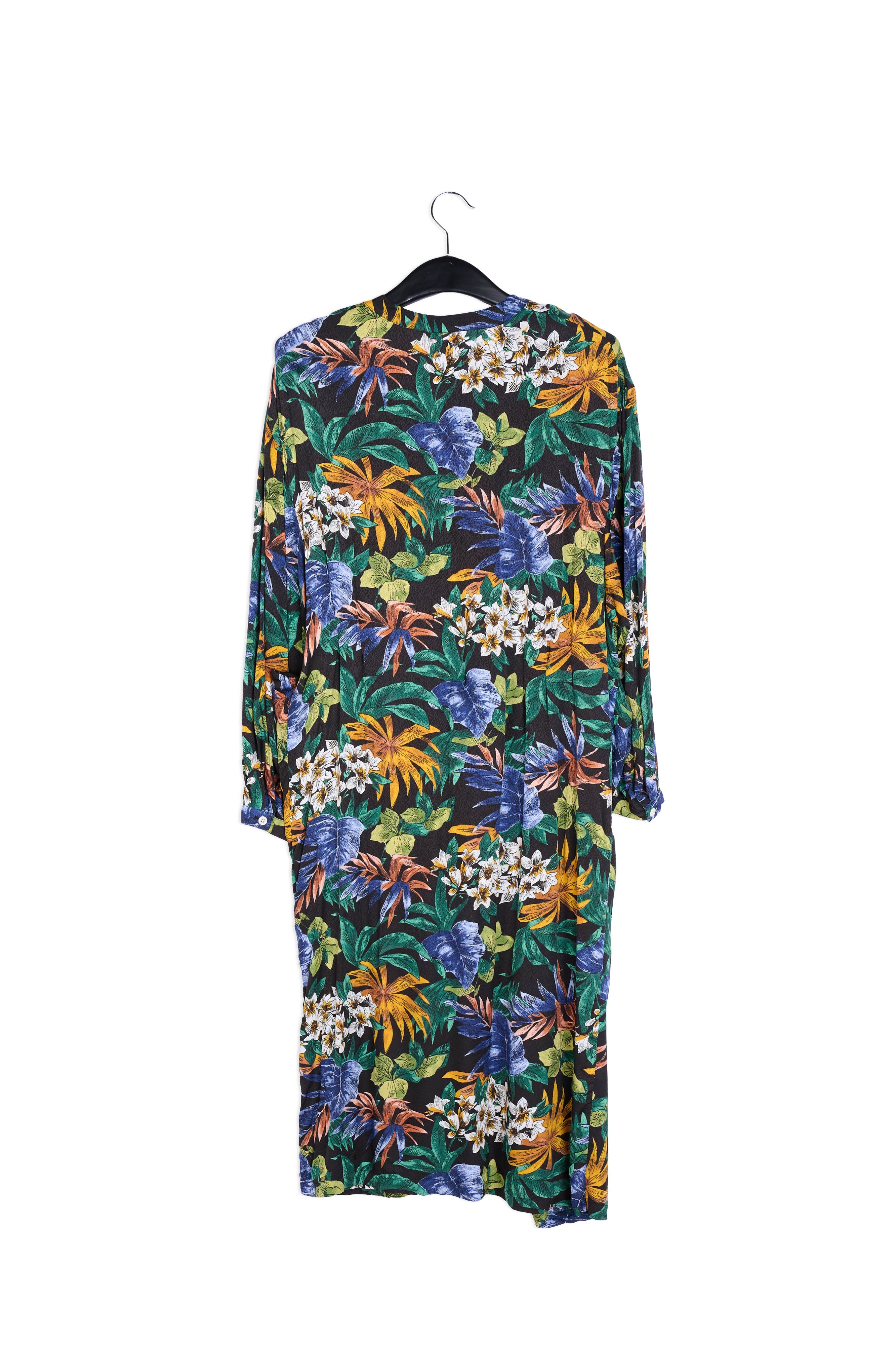 Groene, blauwe en oranje midi-jurk met bloemen RE—SSENTIEL | Essentiel second hand