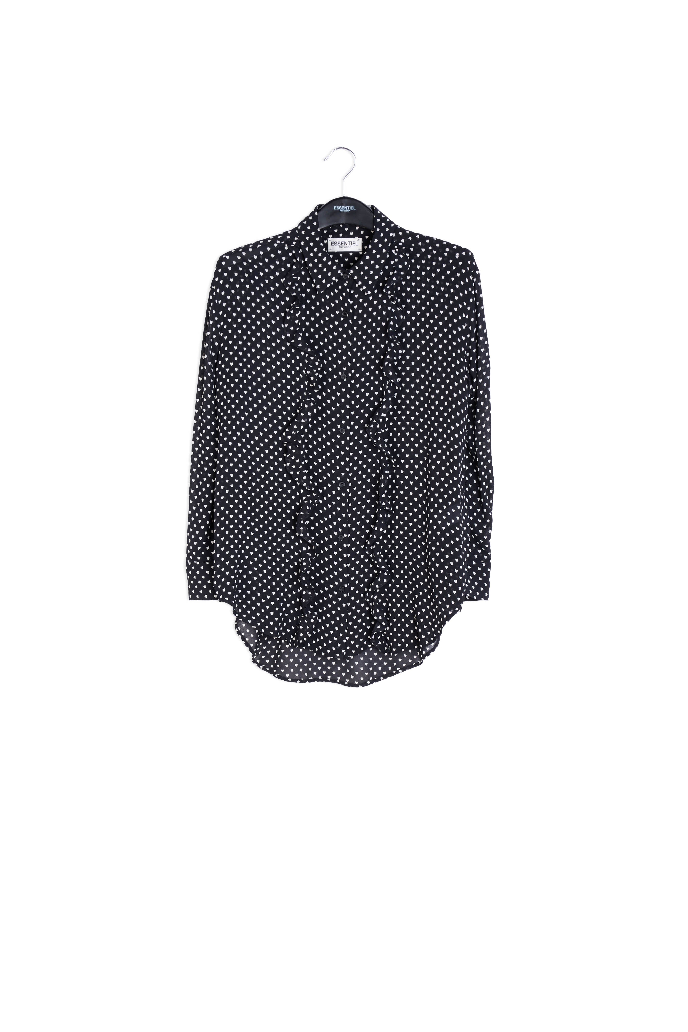 Zwart hemd met ruches en hartenprint RE—SSENTIEL | Essentiel second hand