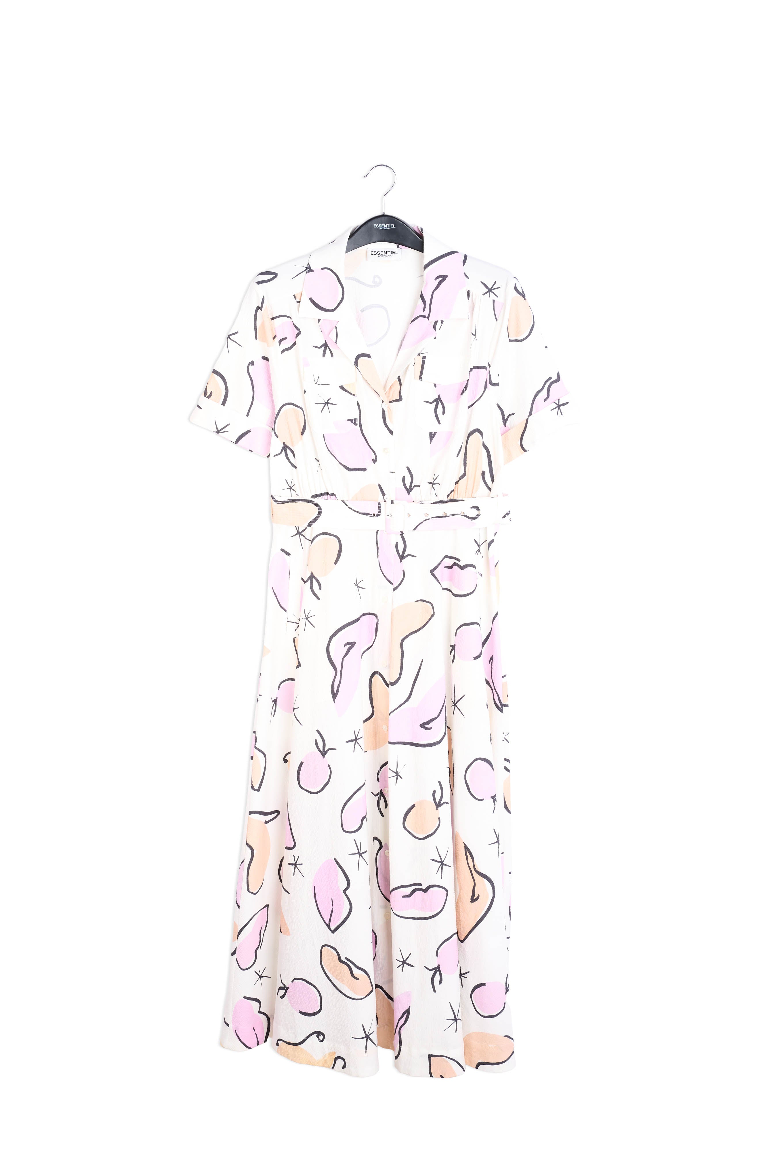 White maxi-length shirt dress with abstract print RE—SSENTIEL | Essentiel second hand