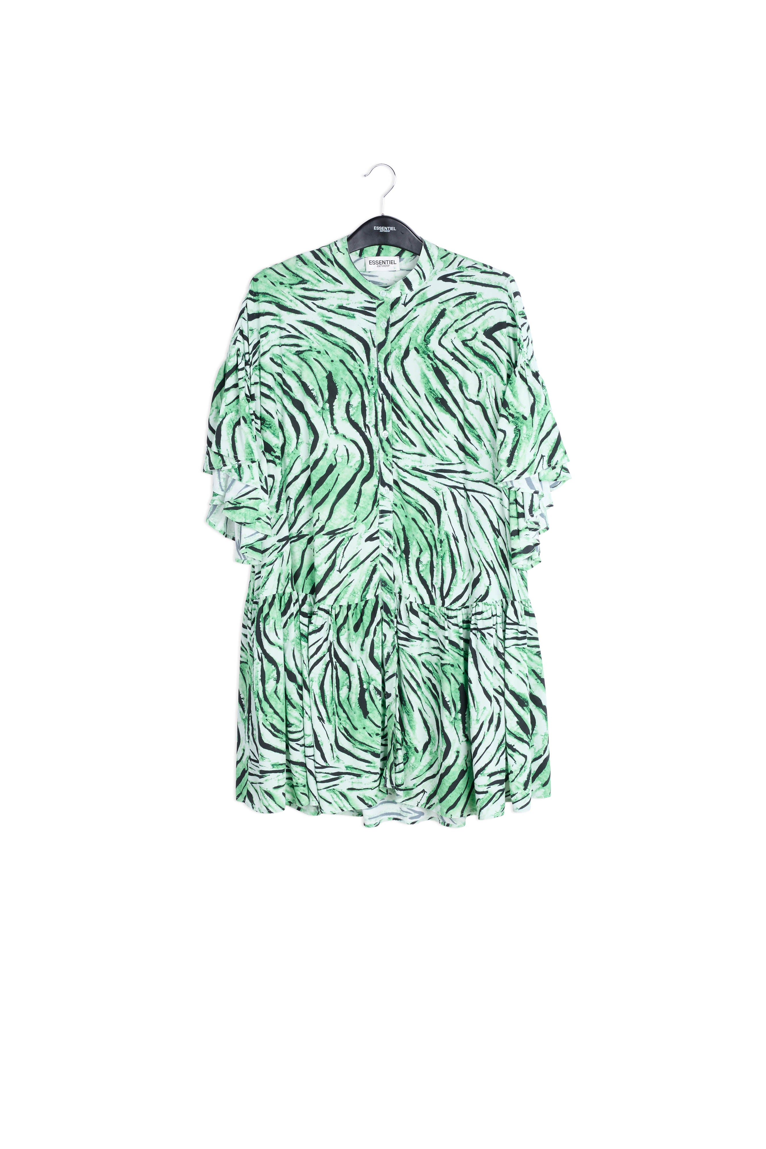 Muntgroene mini-jurk met tijgerprint RE—SSENTIEL | Essentiel second hand