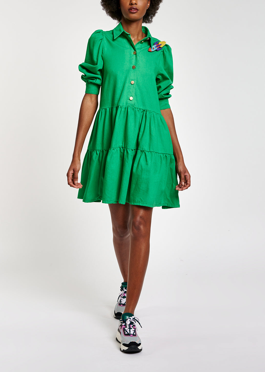 Green denim A-line mini dress RE—SSENTIEL | Essentiel second hand