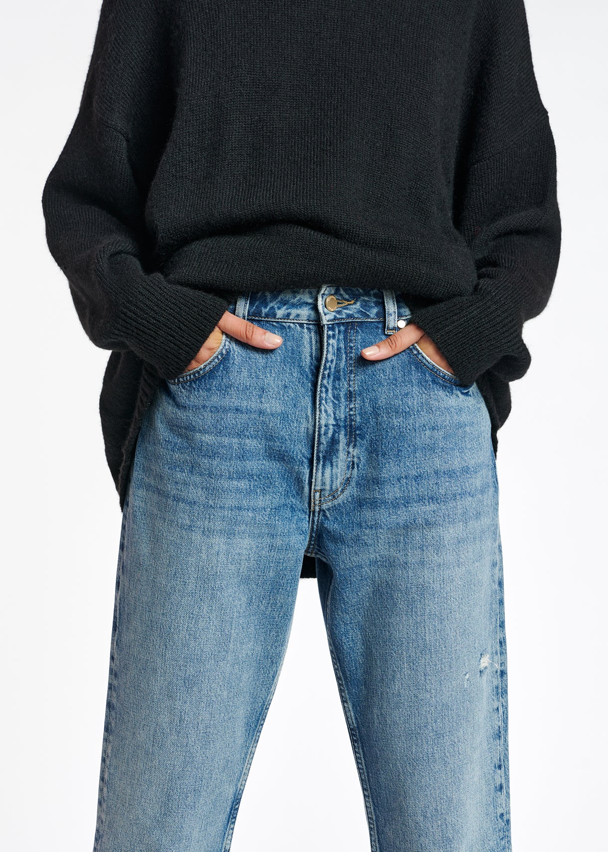 Blauwe 7/8ste jeans met hoge taille en wijdere pijpen RE—SSENTIEL | Essentiel second hand