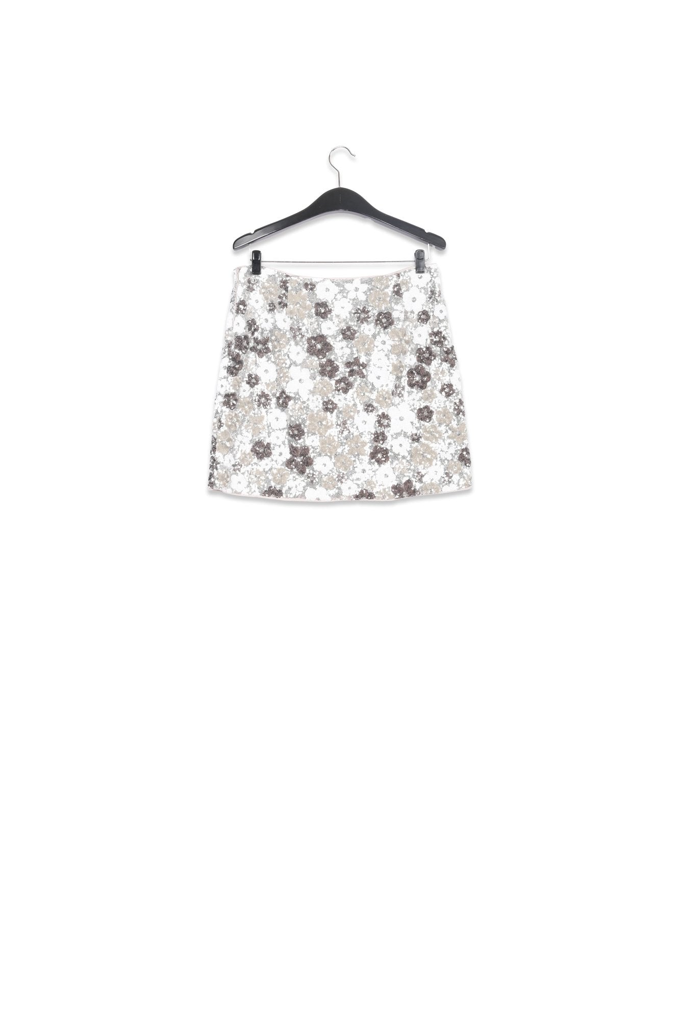 Silver and white sequin-embellished mini skirt RE—SSENTIEL | Essentiel second hand