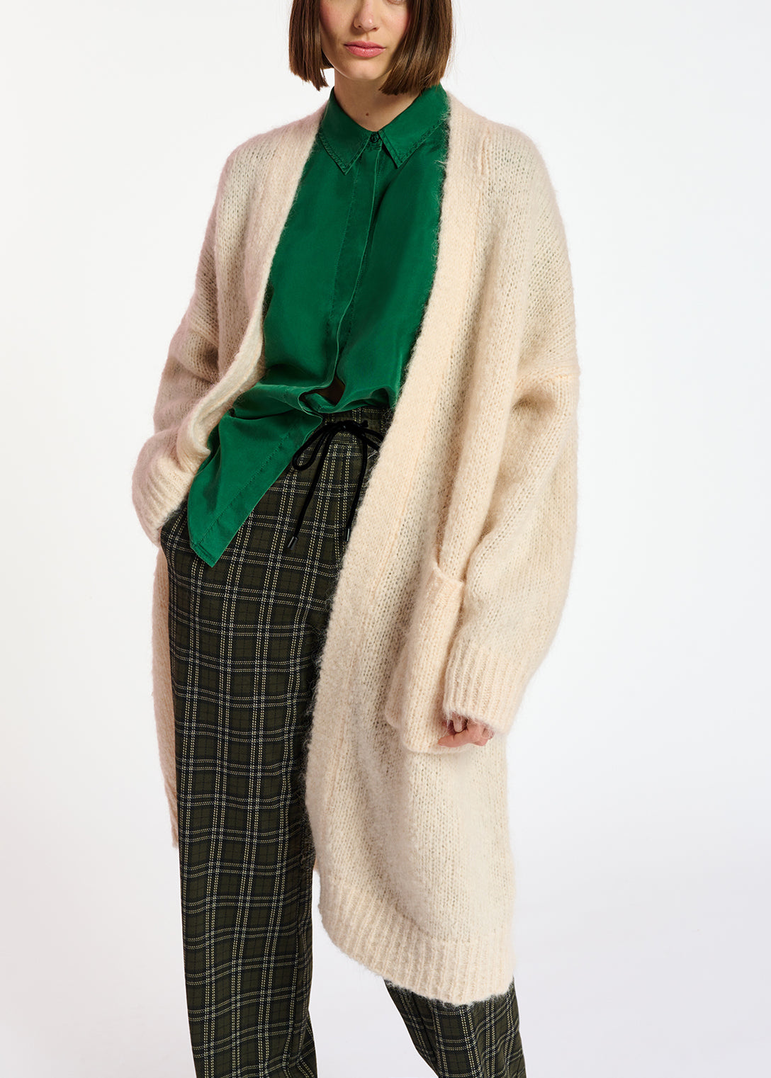 Off-white midi-length mohair-blend cardigan RE—SSENTIEL | Essentiel second hand