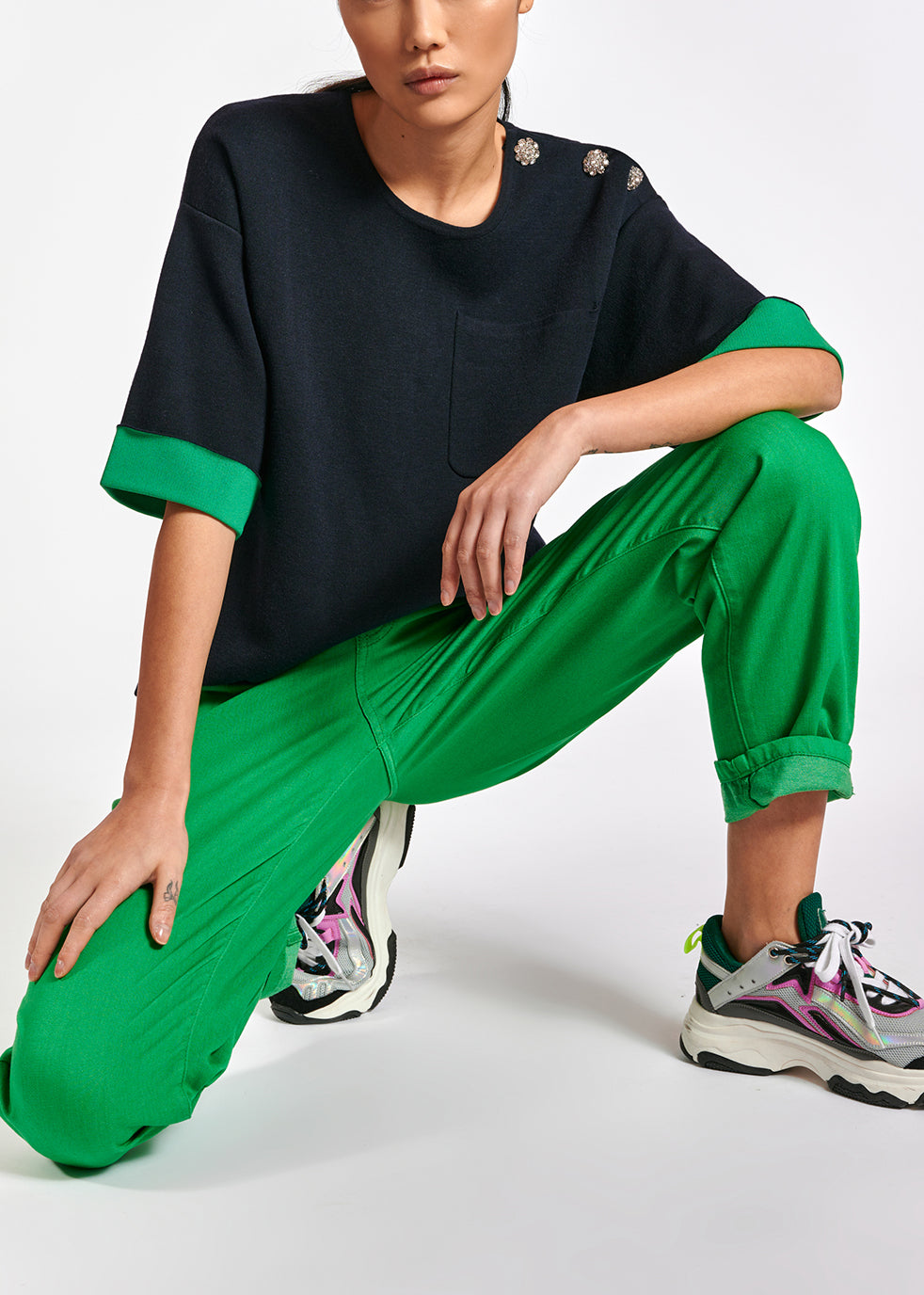 Groene jeansbroek met wijde snit RE—SSENTIEL | Essentiel second hand