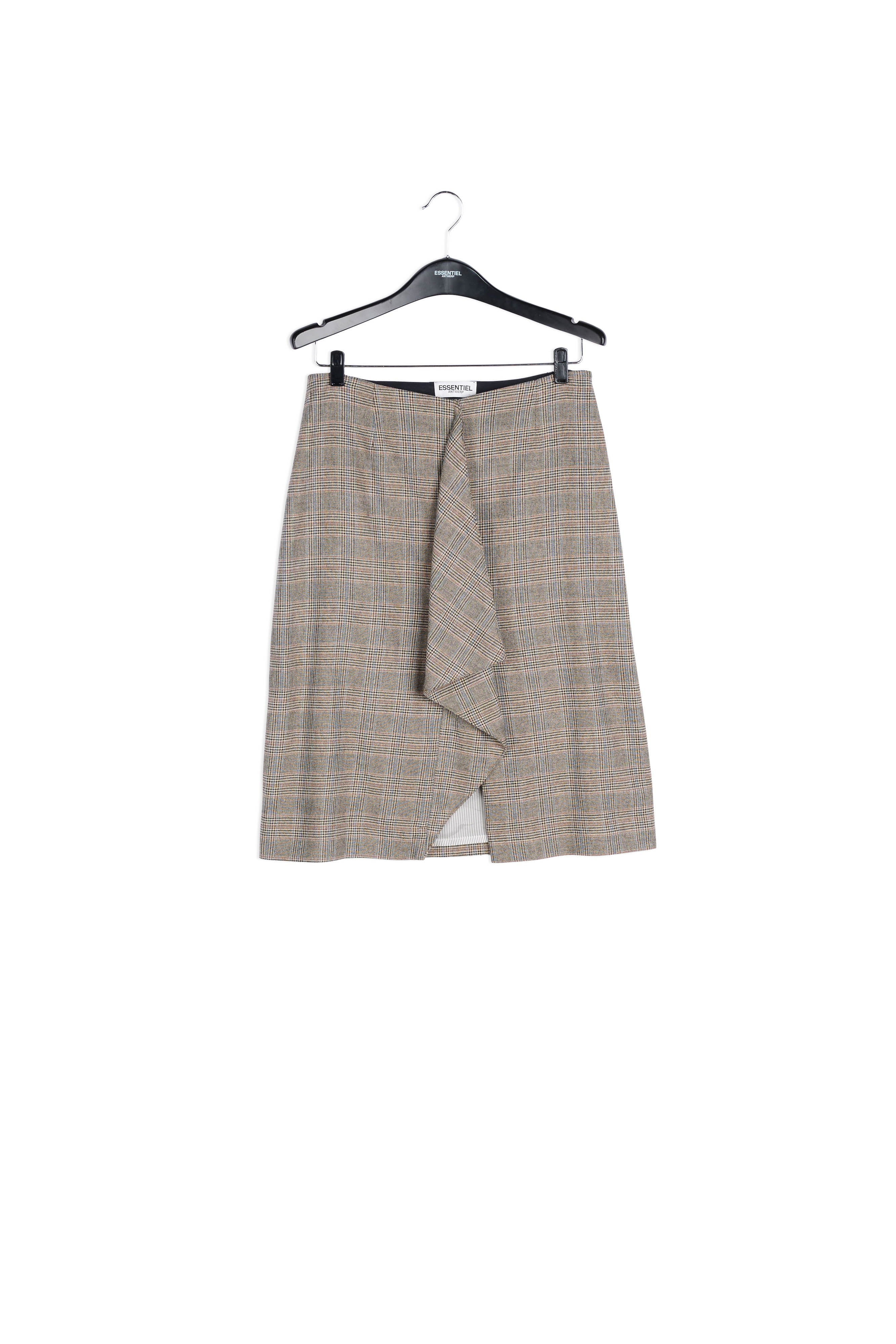 Grey checked knee skirt with flounce and slit RE—SSENTIEL | Essentiel second hand