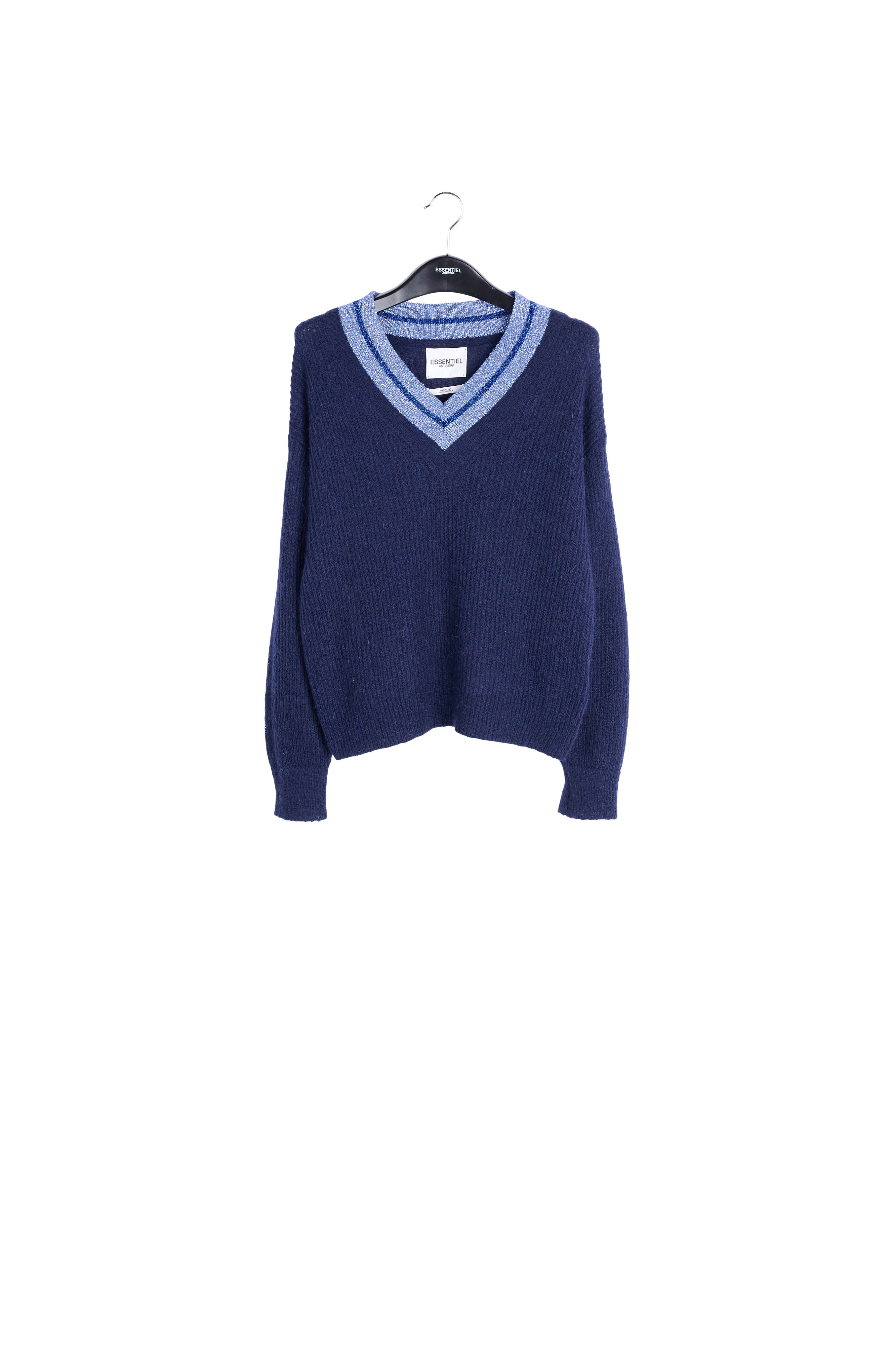 Light blue V-neck knitted sweater with lurex RE—SSENTIEL | Essentiel second hand