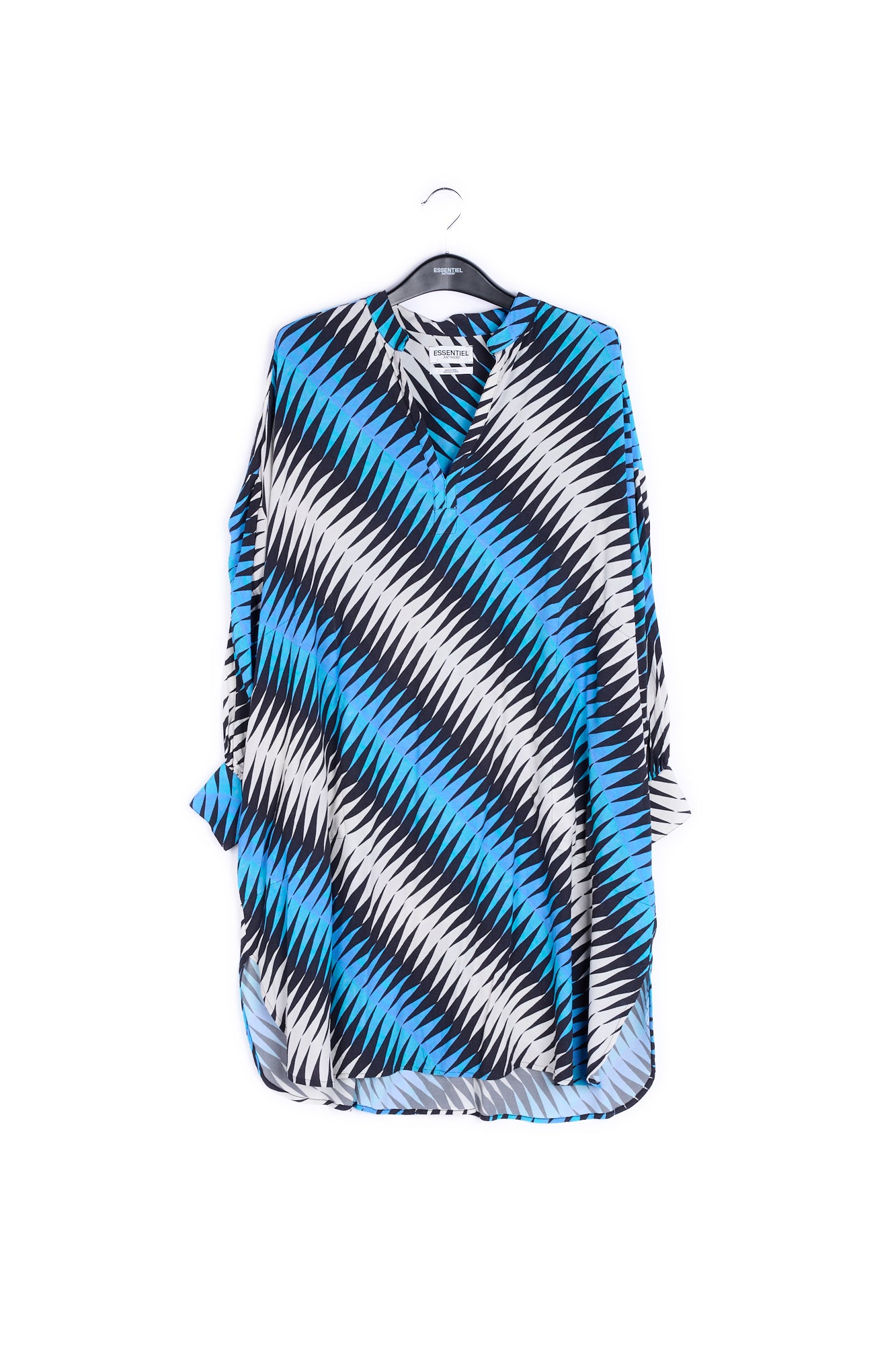 Blue, black and white graphic print knee-length dress RE—SSENTIEL | Essentiel second hand