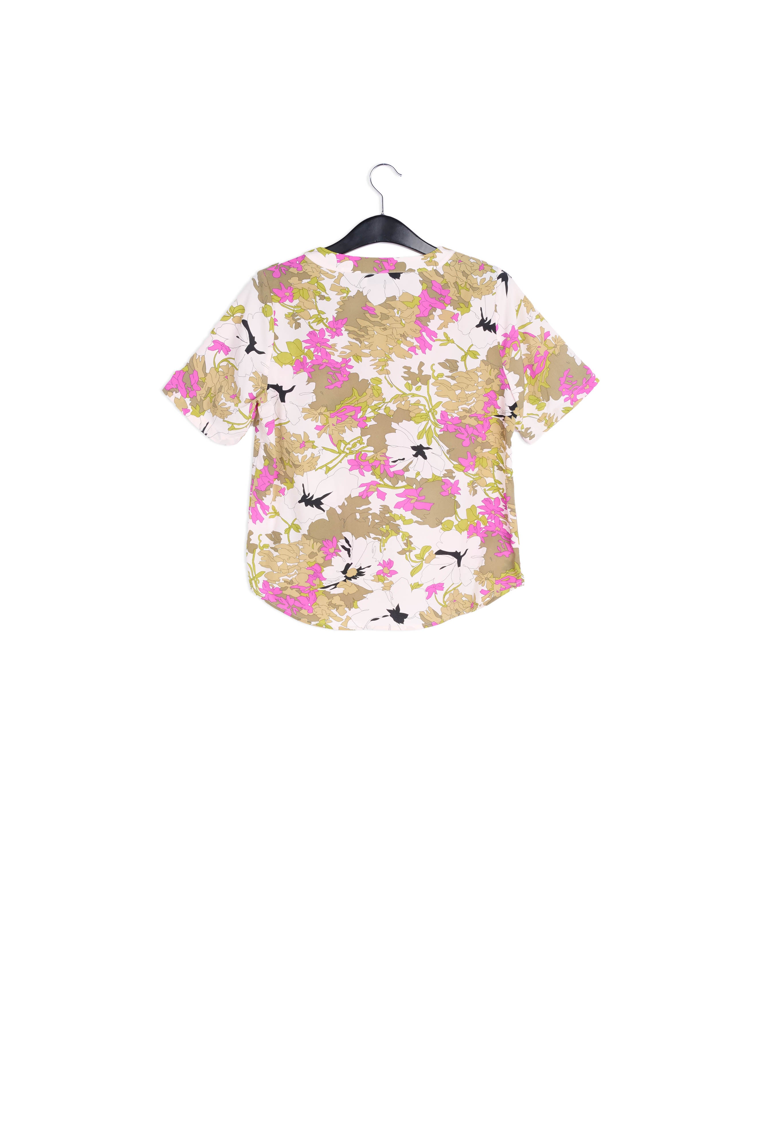Khaki green, white and pink floral print top RE—SSENTIEL | Essentiel second hand