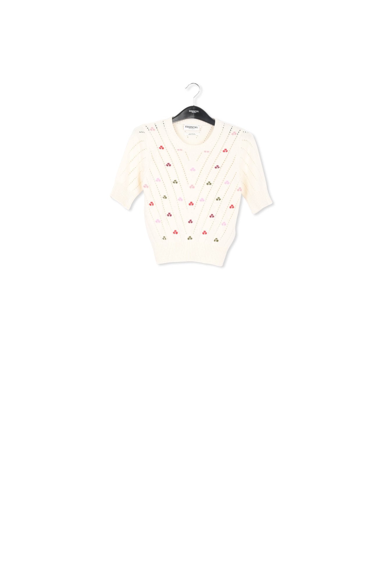 Ecru pointelle-knitted sweater with embroideries RE—SSENTIEL | Essentiel second hand