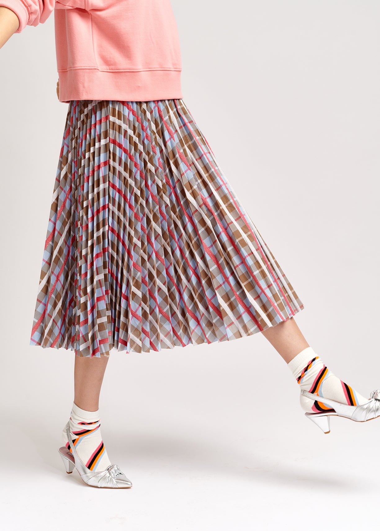 Beige and blue plaid cotton-blend pleated skirt RE—SSENTIEL | Essentiel second hand