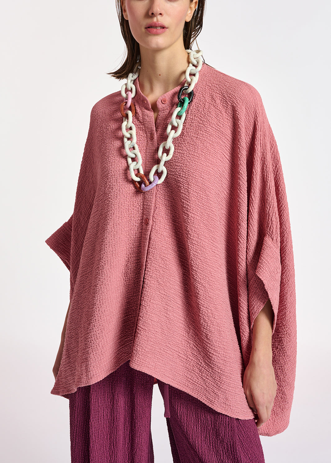 Vintage pink boxy-cut seersucker shirt RE—SSENTIEL | Essentiel second hand