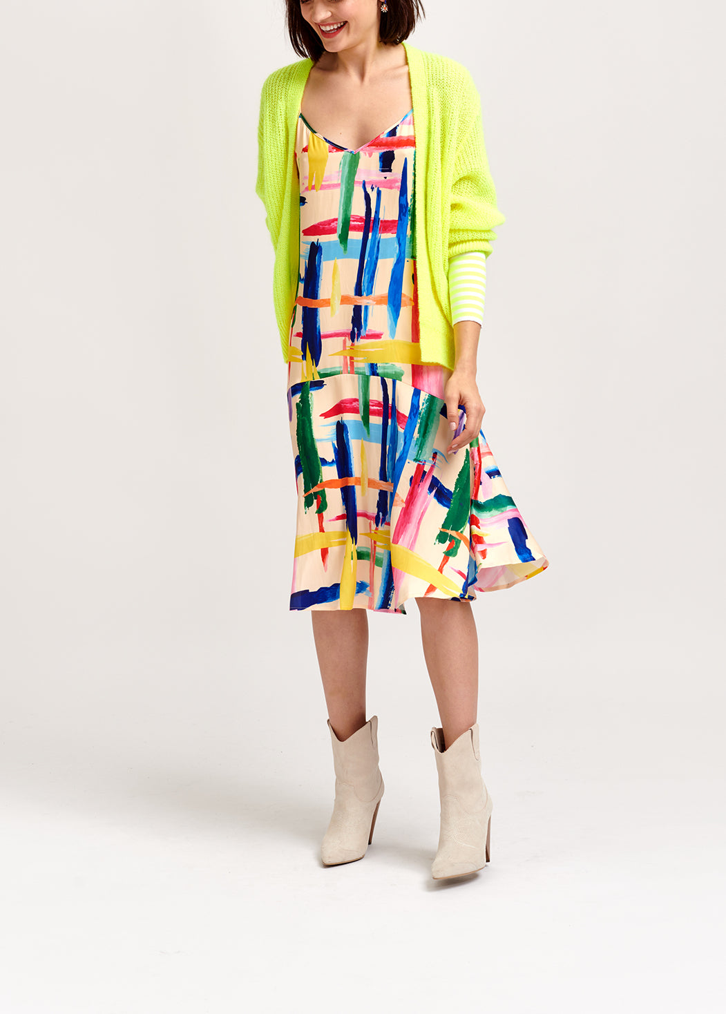 Multicolored graphic striped midi dress RE—SSENTIEL | Essentiel second hand