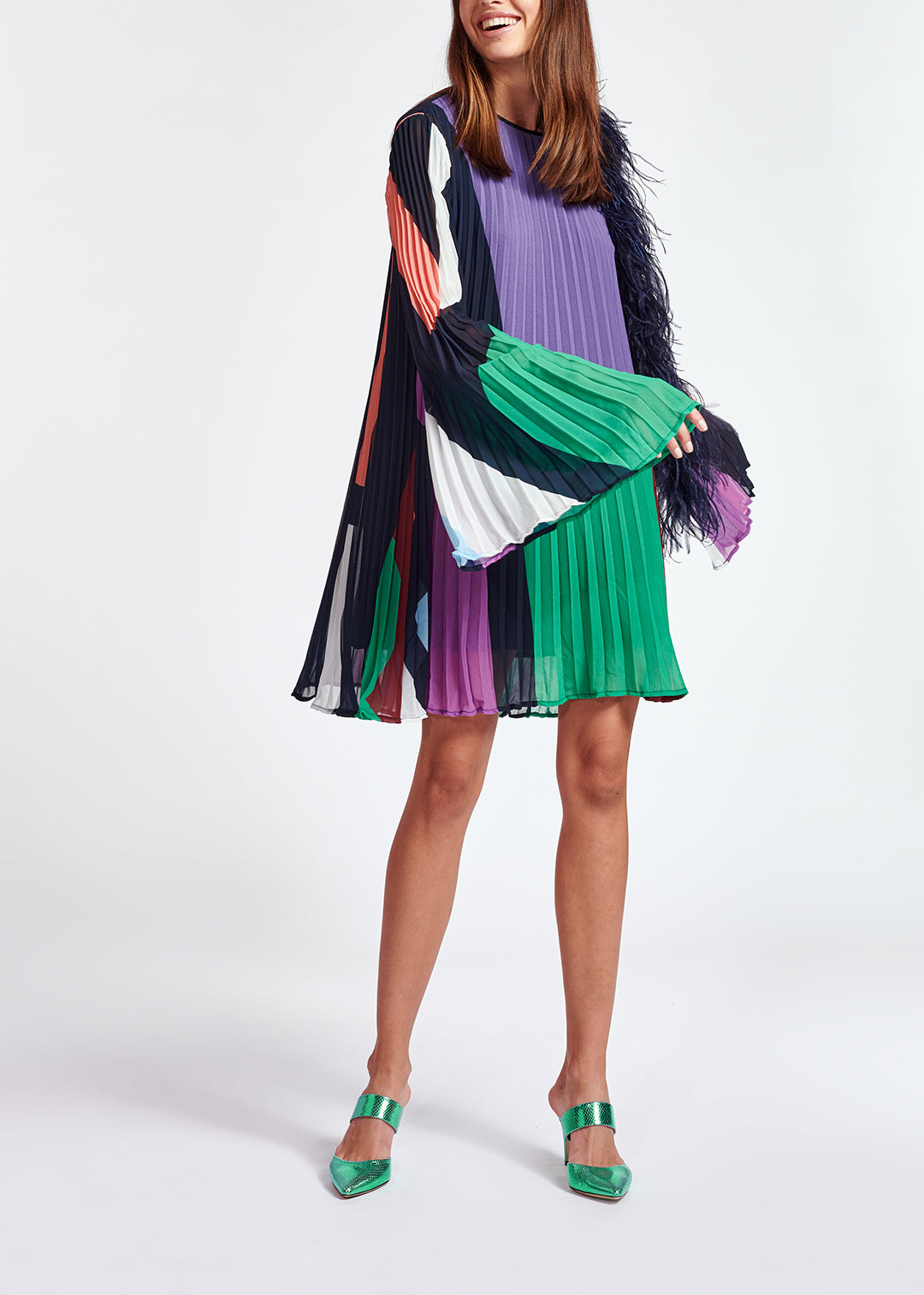 Pink watercolor print plissé mini dress RE—SSENTIEL | Essentiel second hand