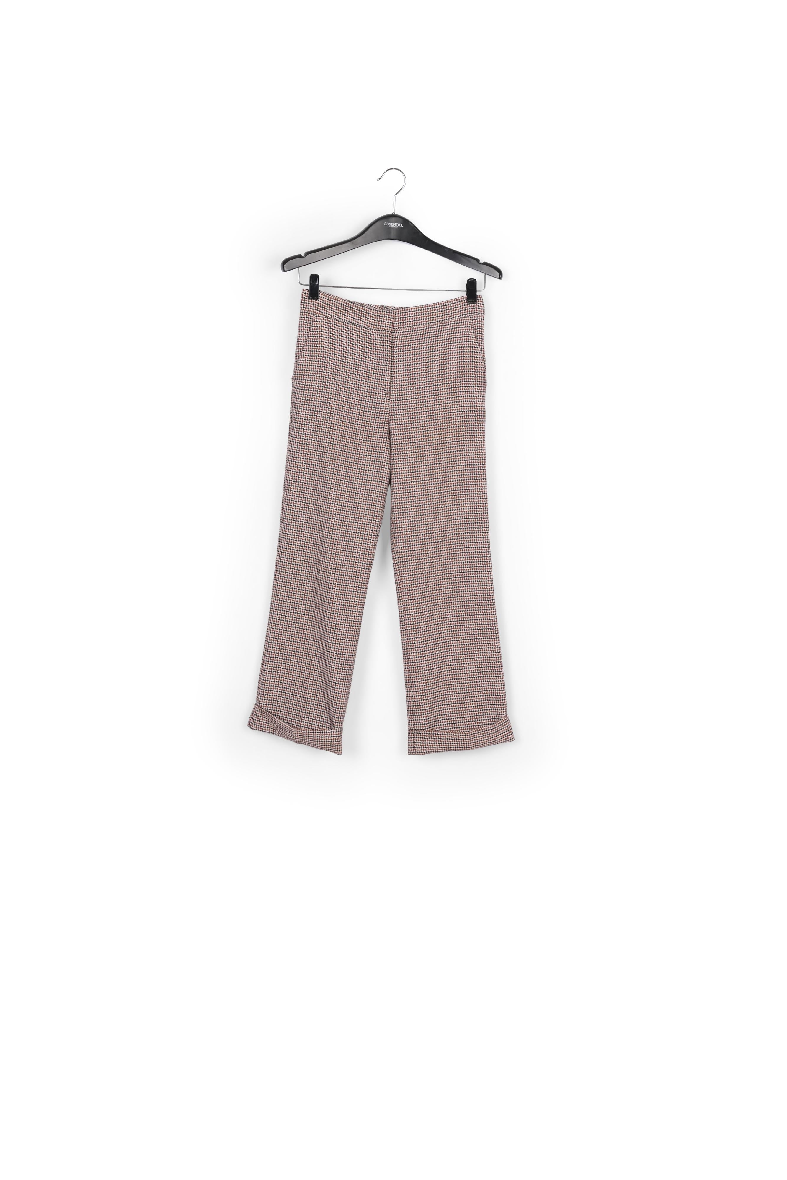 Pantalon 7/8ème pied-de-poule marron avec ourlet replié RE—SSENTIEL | Essentiel second hand