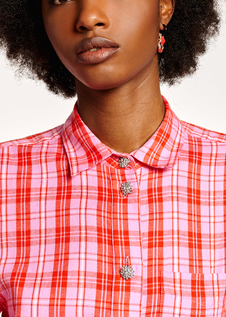 Pink, red and off-white flannel shirt RE—SSENTIEL | Essentiel second hand