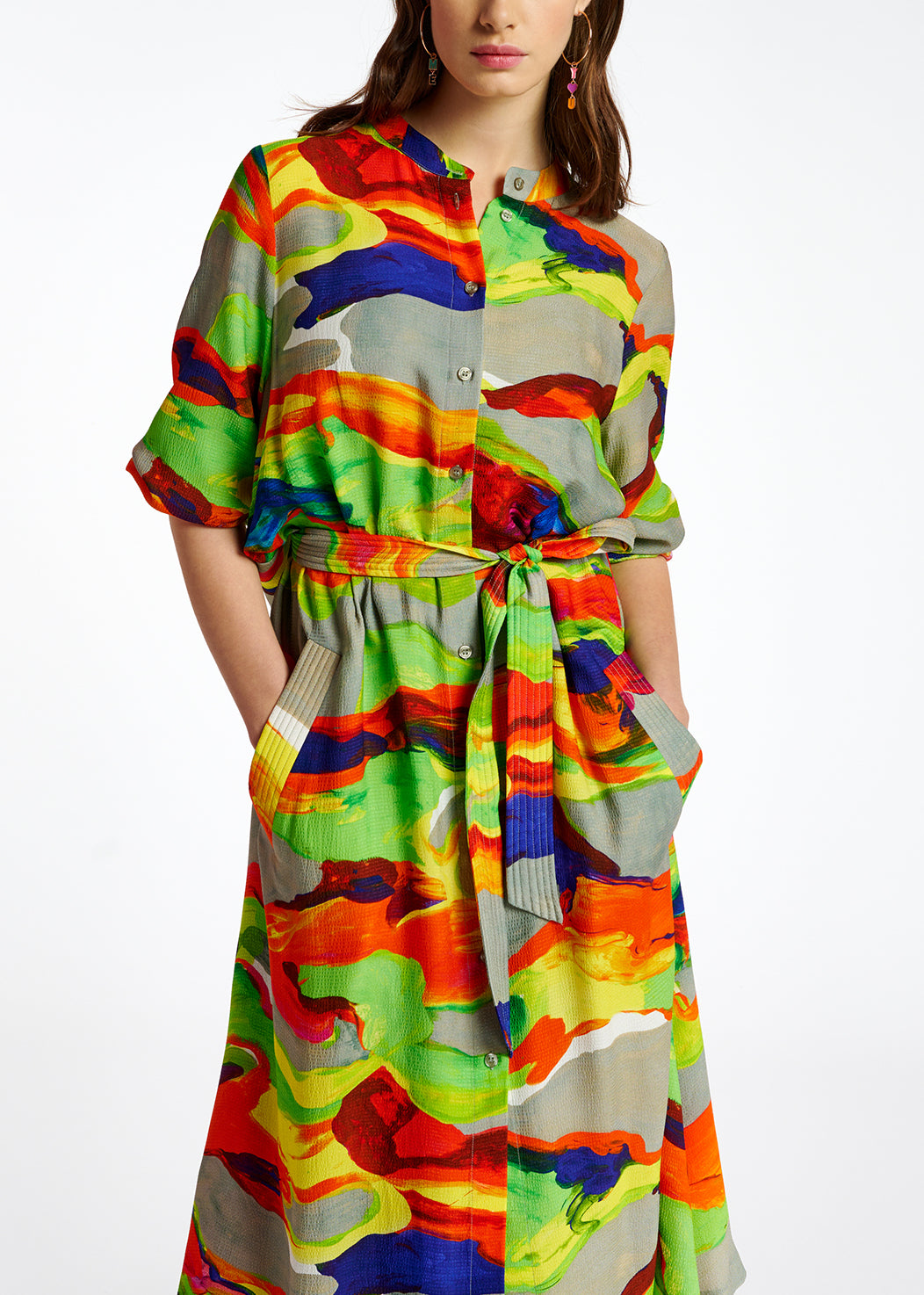 Multicolor midi-length shirt dress with paint stroke print RE—SSENTIEL | Essentiel second hand