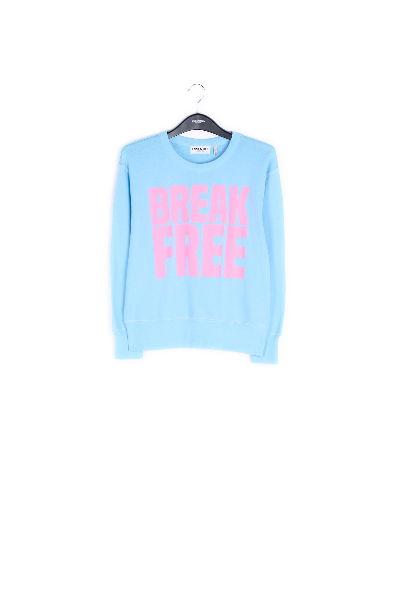 Blue cotton sweatshirt with pink break free print RE—SSENTIEL | Essentiel second hand