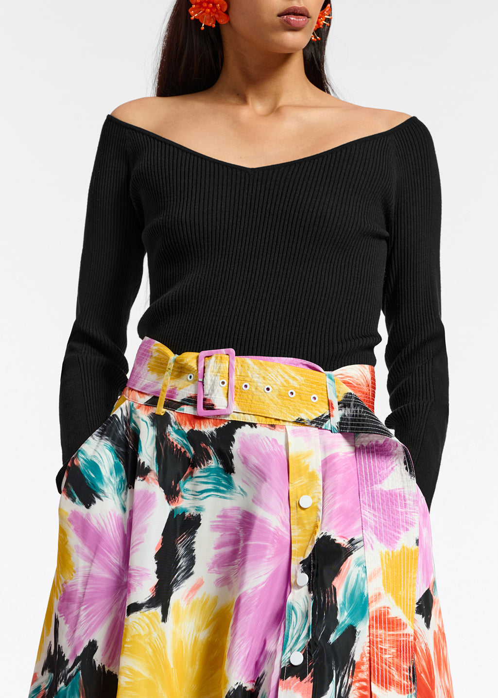 Black slim-fit off-the-shoulder knit sweater RE—SSENTIEL | Essentiel second hand