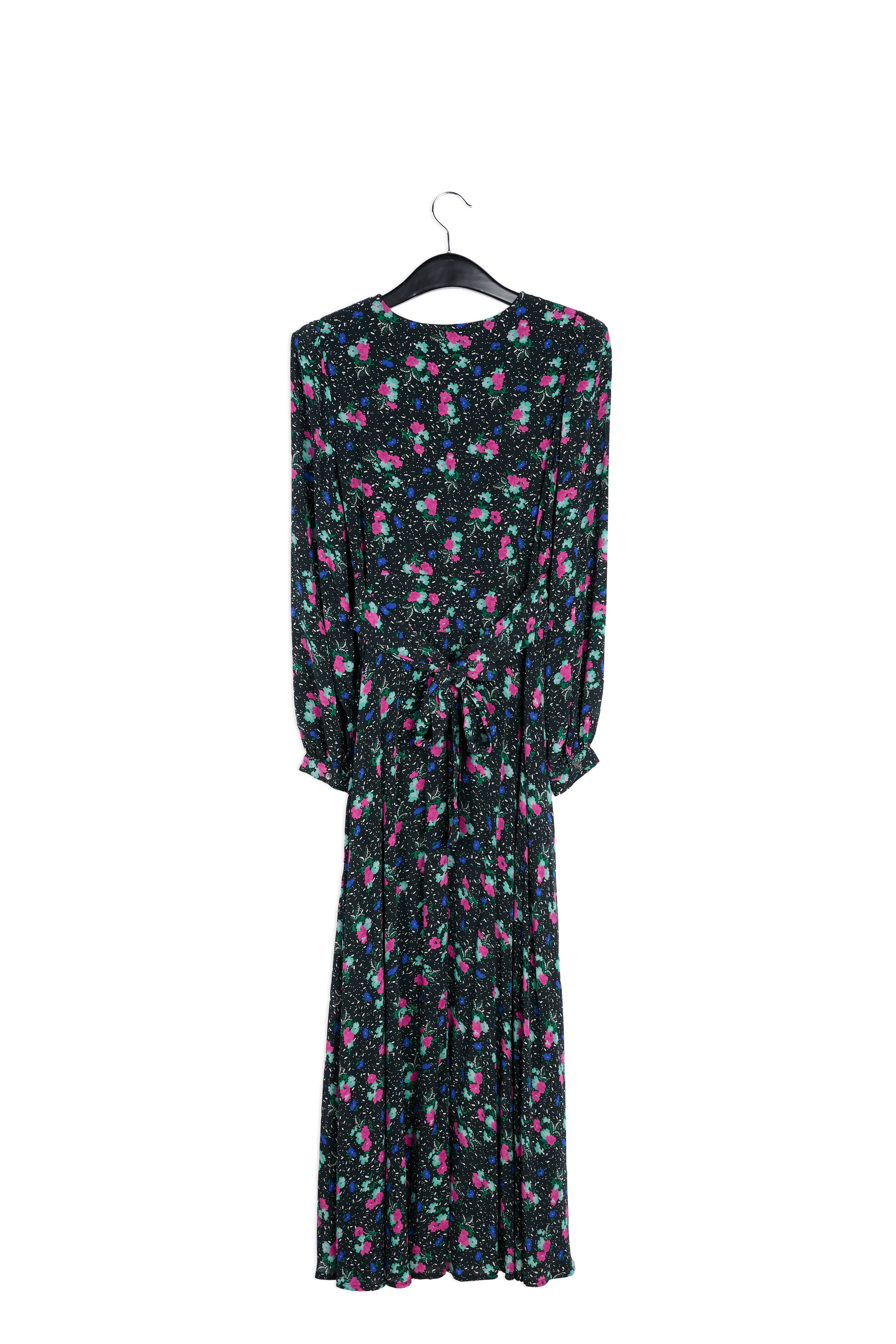 Robe maxi portefeuille noire à fleurs RE—SSENTIEL | Essentiel second hand