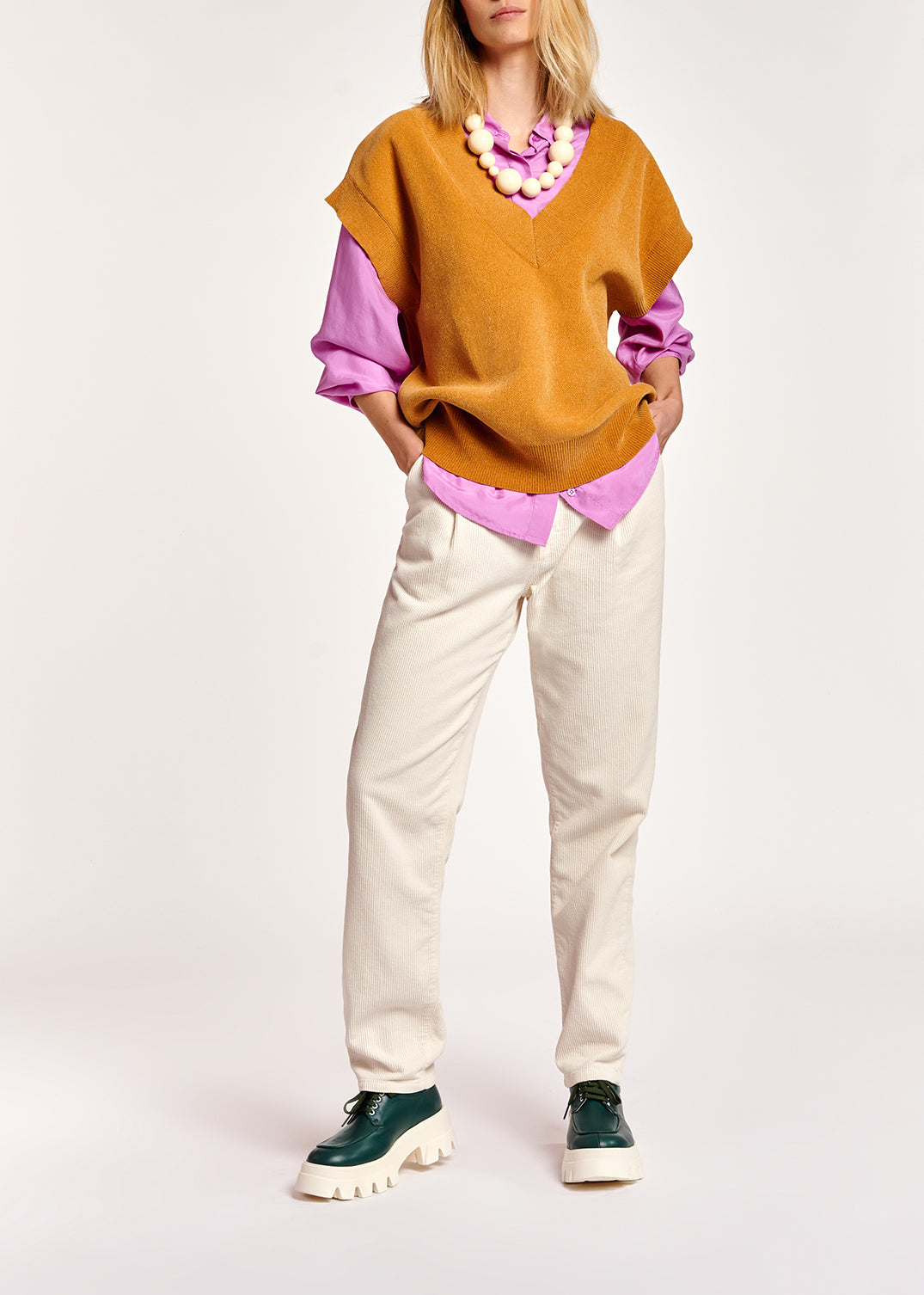 Camel sleeveless knitted vest RE—SSENTIEL | Essentiel second hand