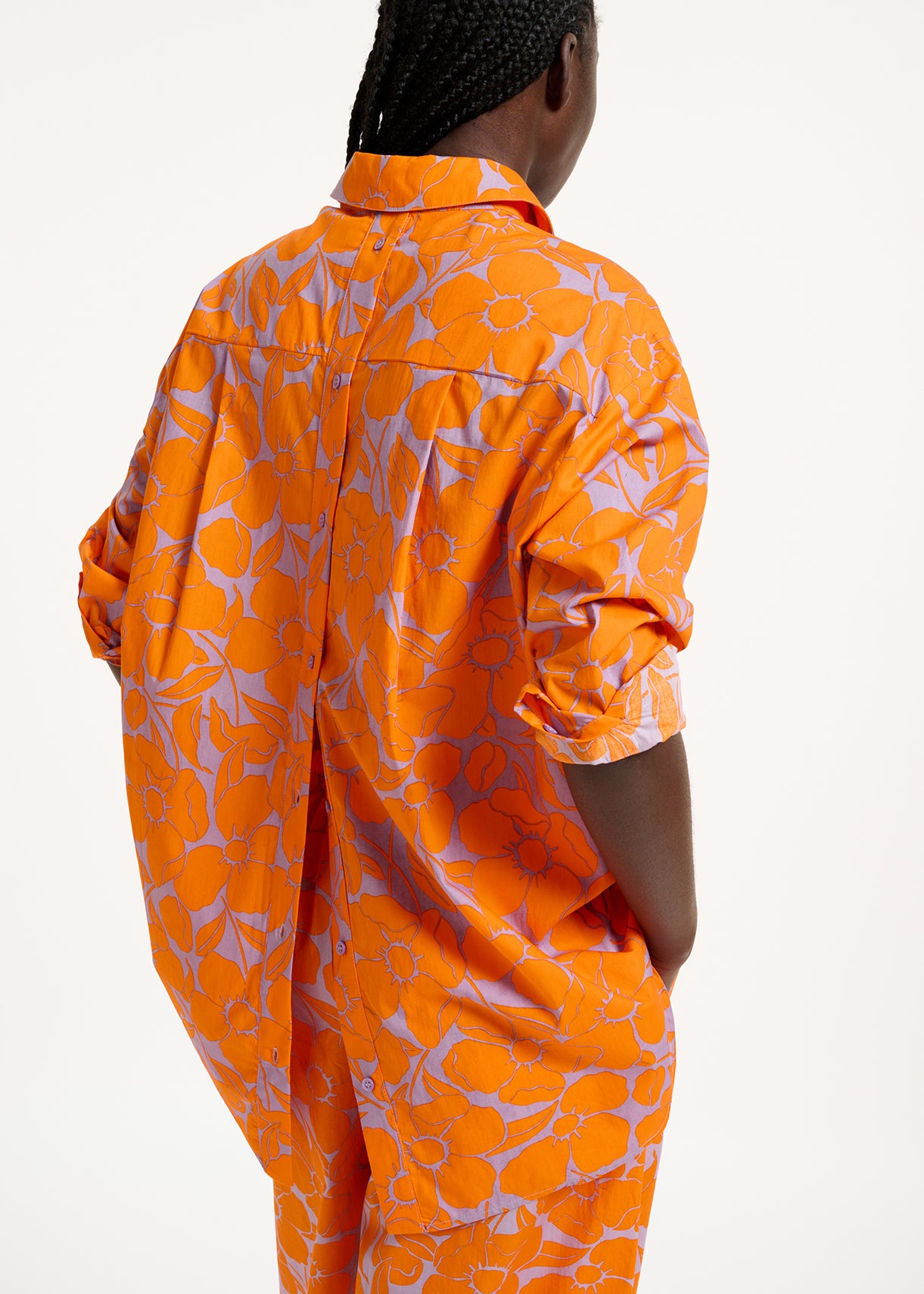 Lilac and orange cotton shirt with floral print RE—SSENTIEL | Essentiel second hand