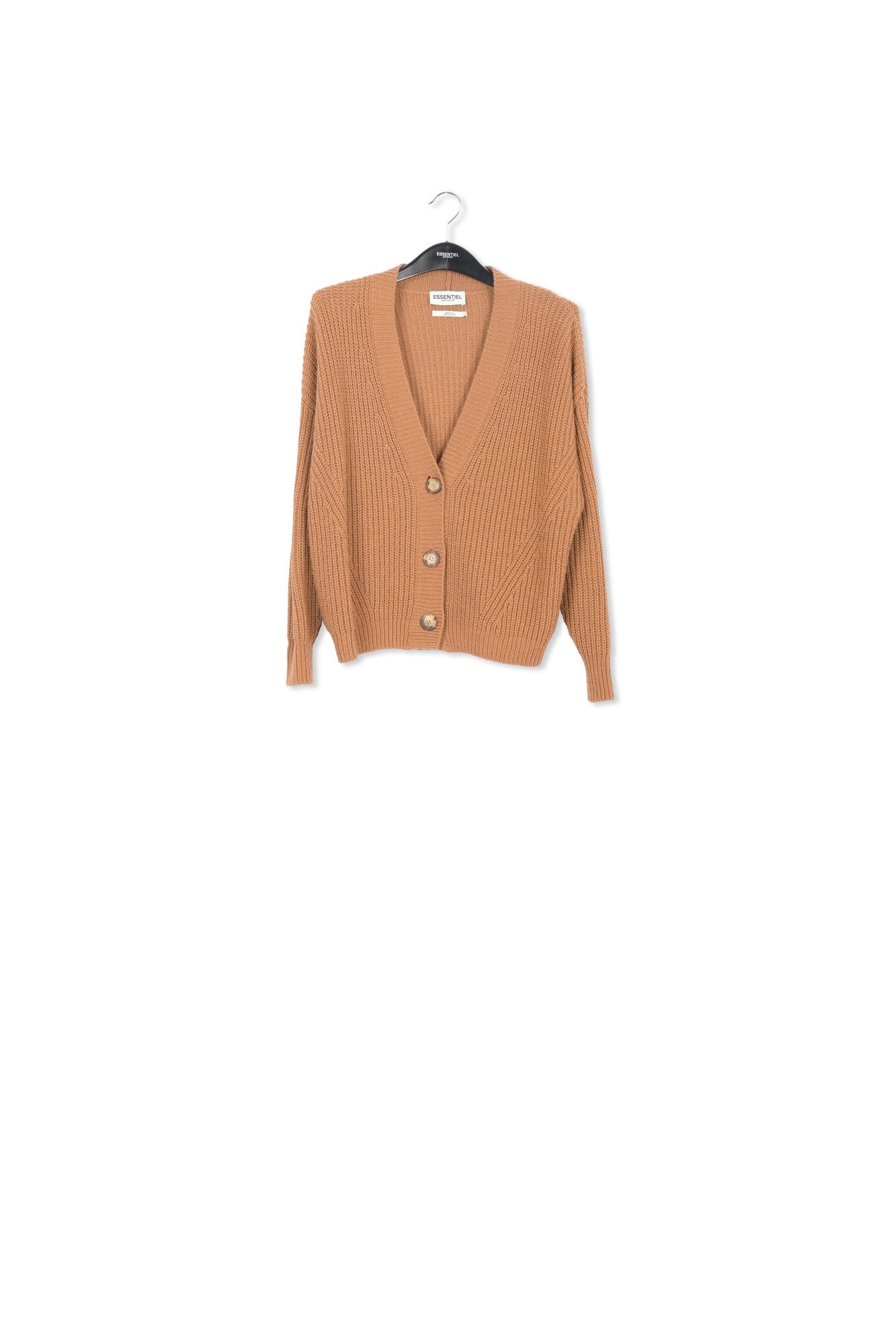 Camel ribbed-knit cardigan RE—SSENTIEL | Essentiel second hand