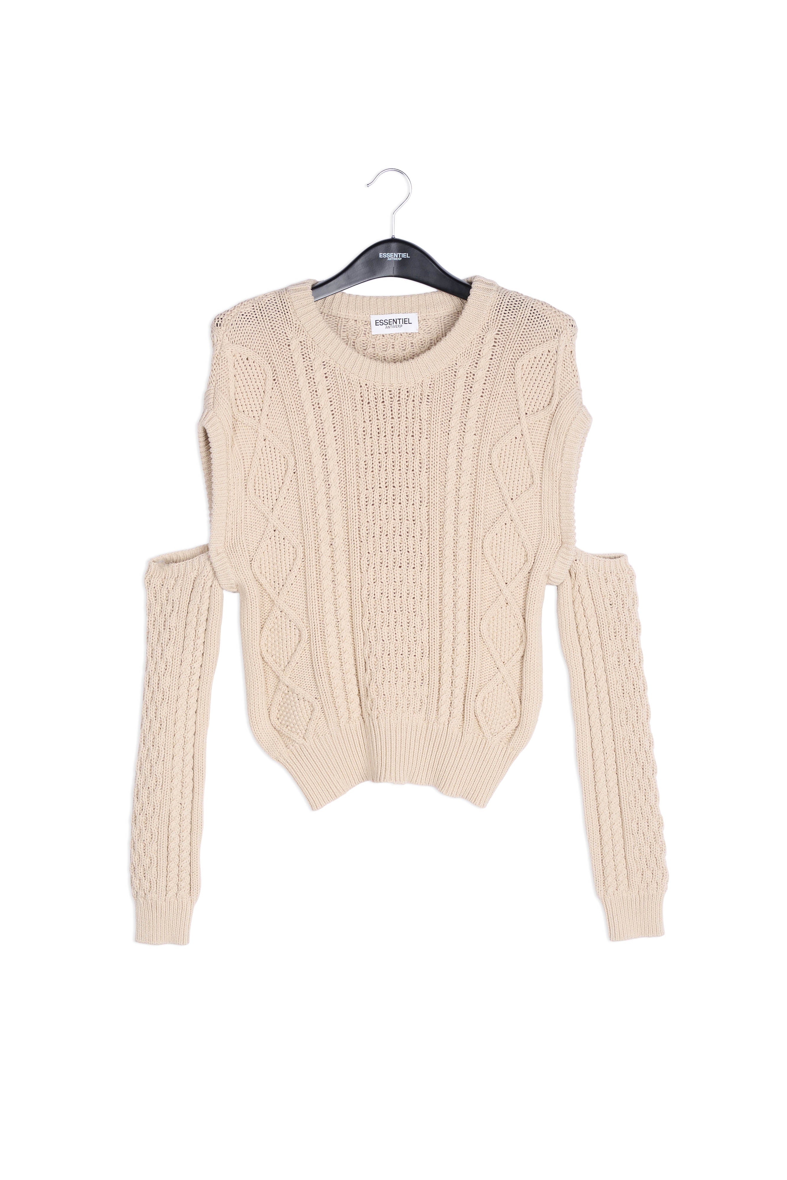 Ecru kabelgebreide trui met verwijderbare mouwen RE—SSENTIEL | Essentiel second hand