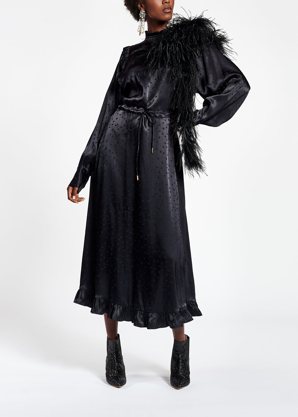 Robe midi noire en jacquard RE—SSENTIEL | Essentiel second hand