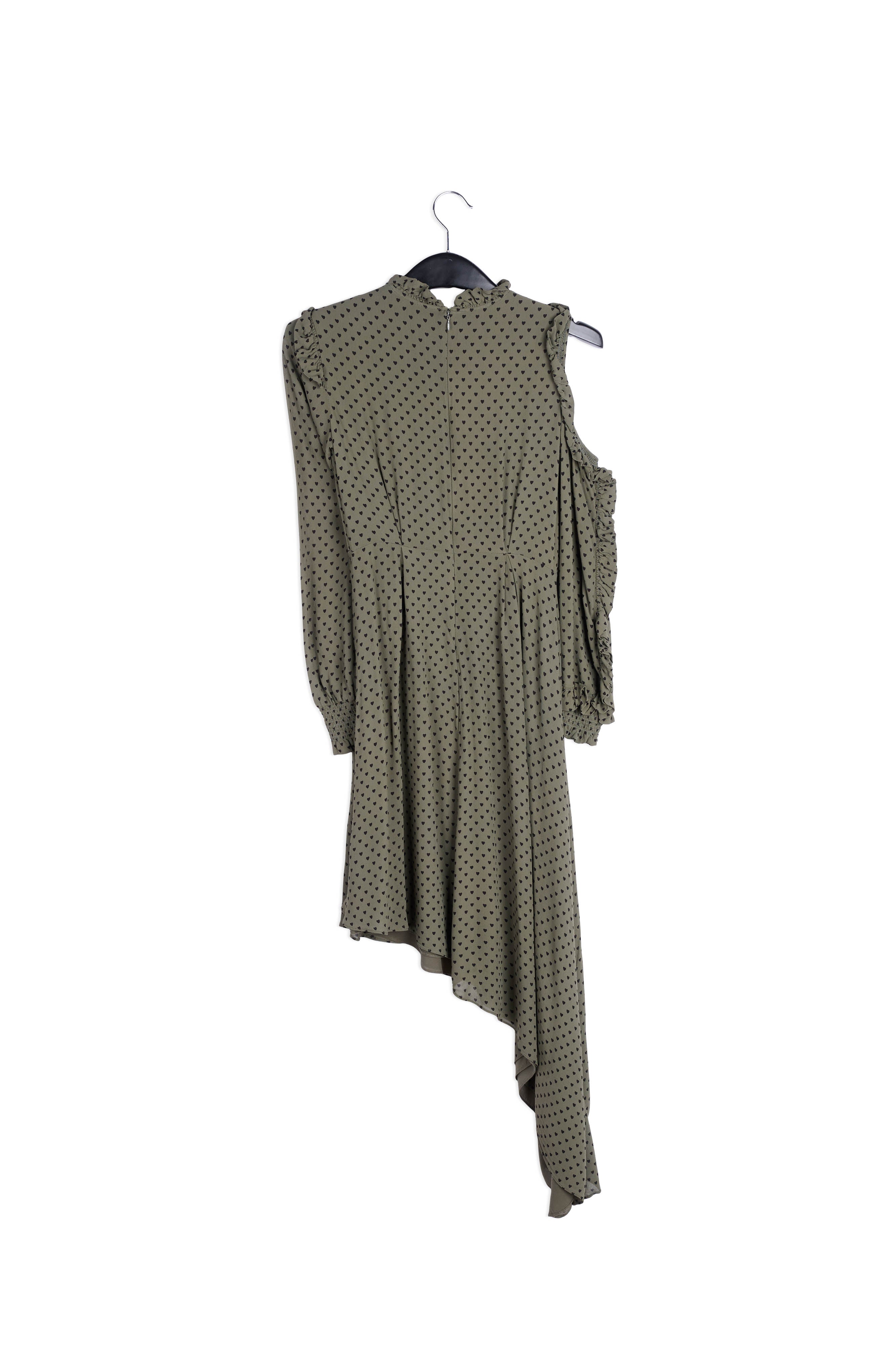 Asymmetrische kaki jurk met hartjes RE—SSENTIEL | Essentiel second hand