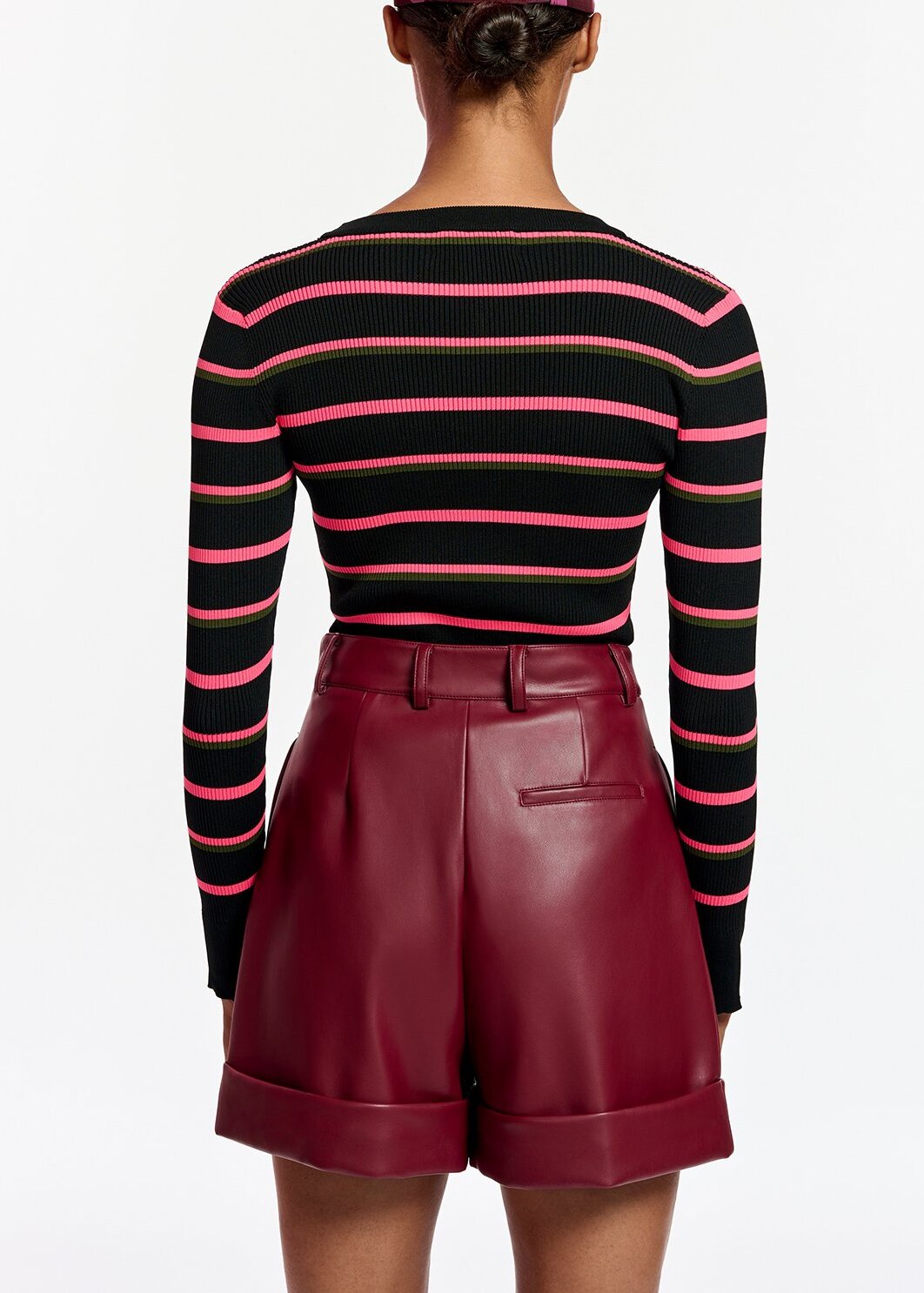 Black, neon pink and khaki striped knitted sweater RE—SSENTIEL | Essentiel second hand