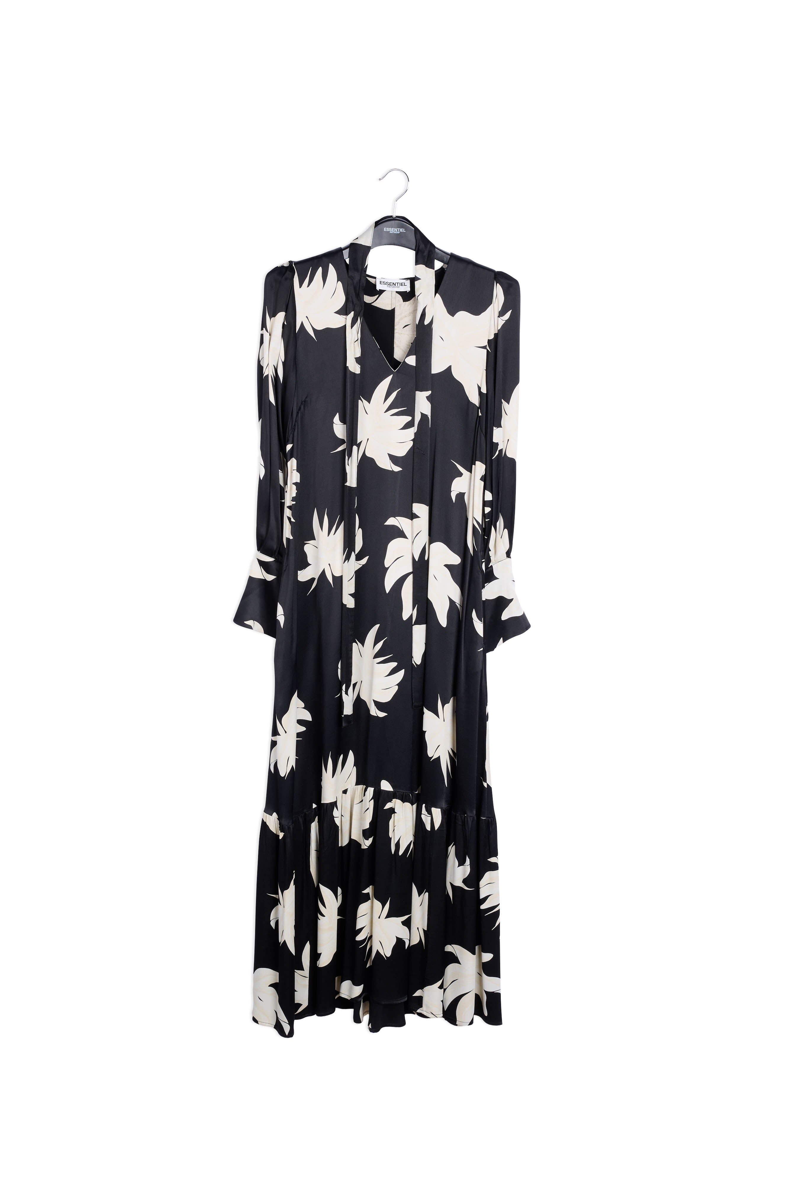 Black and off-white floral print maxi dress RE—SSENTIEL | Essentiel second hand