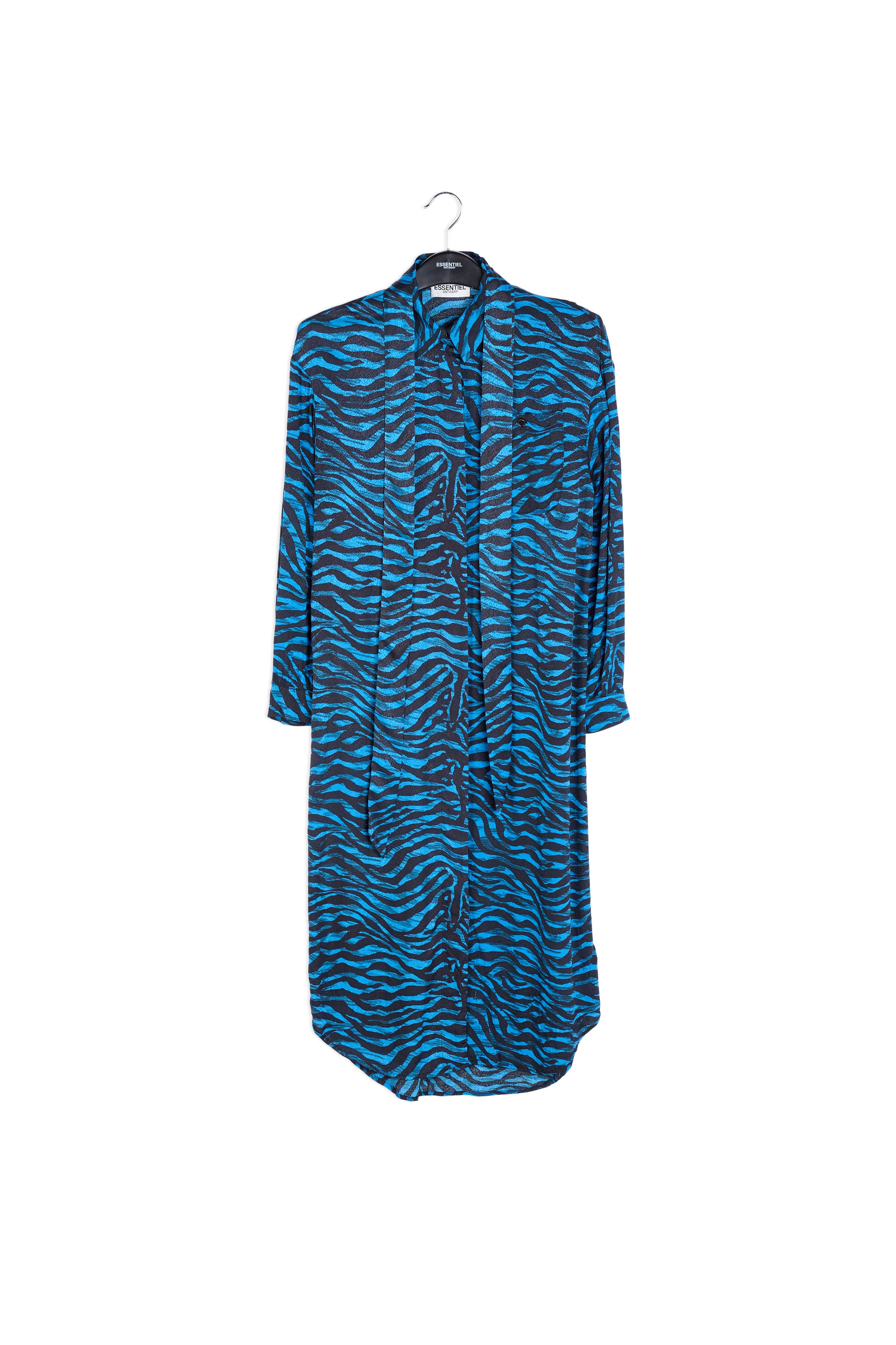 Black and blue zebra print midi shirt dress RE—SSENTIEL | Essentiel second hand
