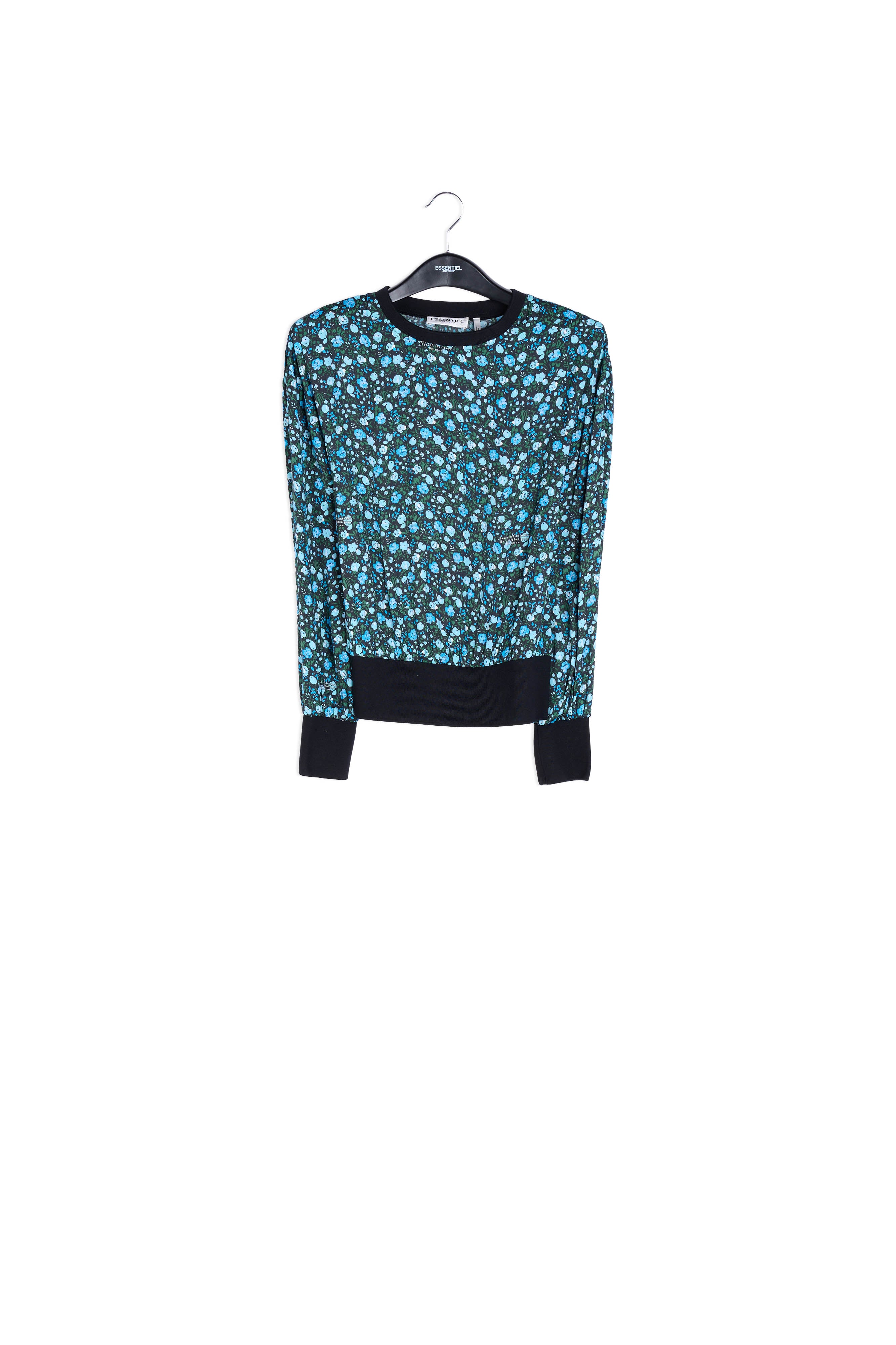 Blue and turquoise print top with contrast ribs RE—SSENTIEL | Essentiel second hand
