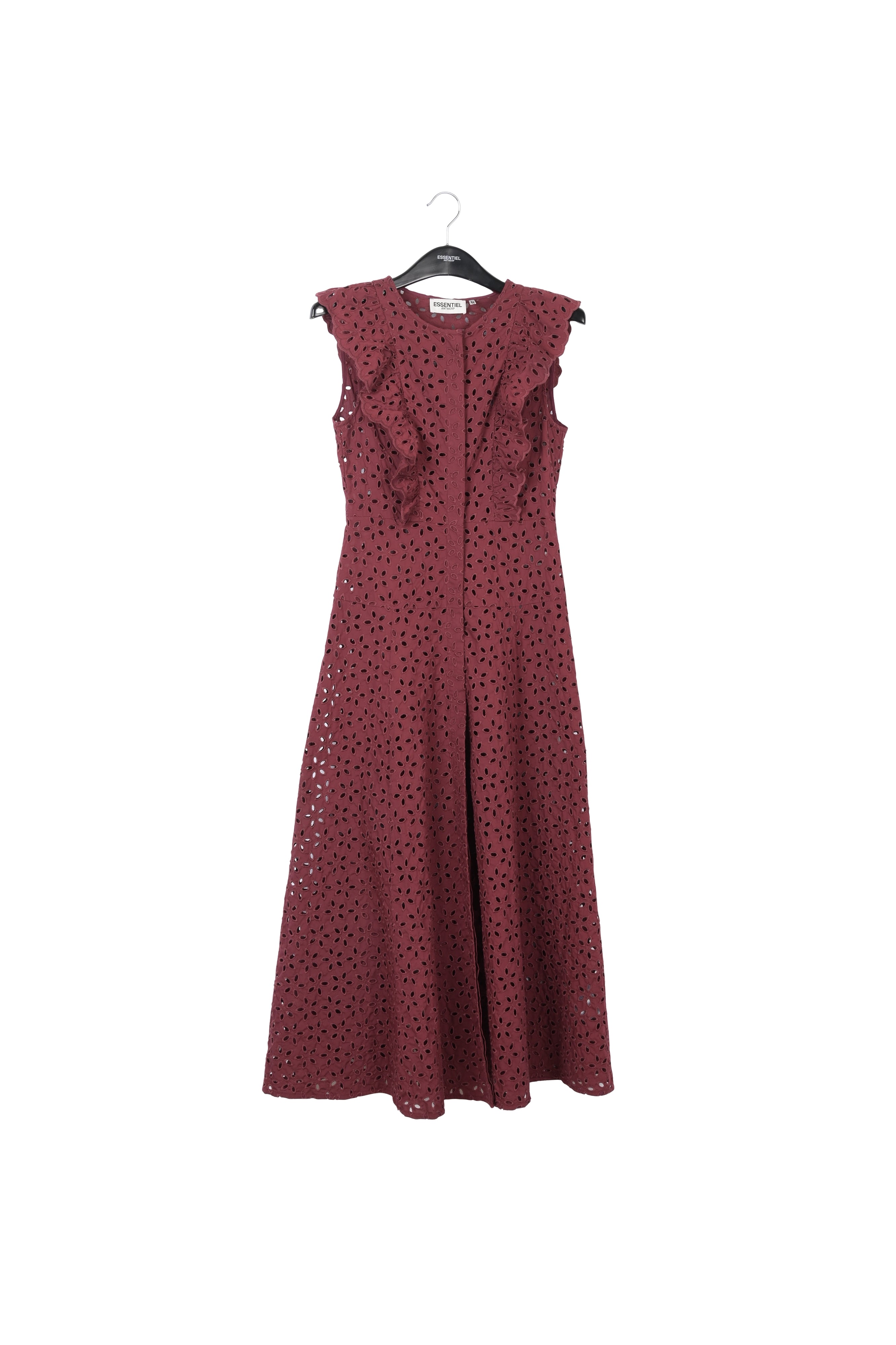 Maxi robe en coton bordeaux à broderie anglaise RE—SSENTIEL | Essentiel second hand