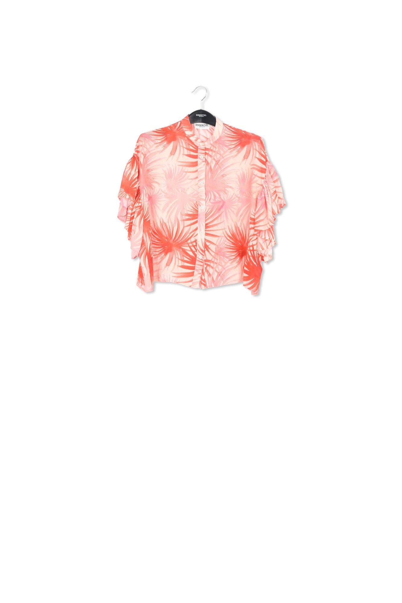 Orange ruffle-detailed top with palm leaf print RE—SSENTIEL | Essentiel second hand